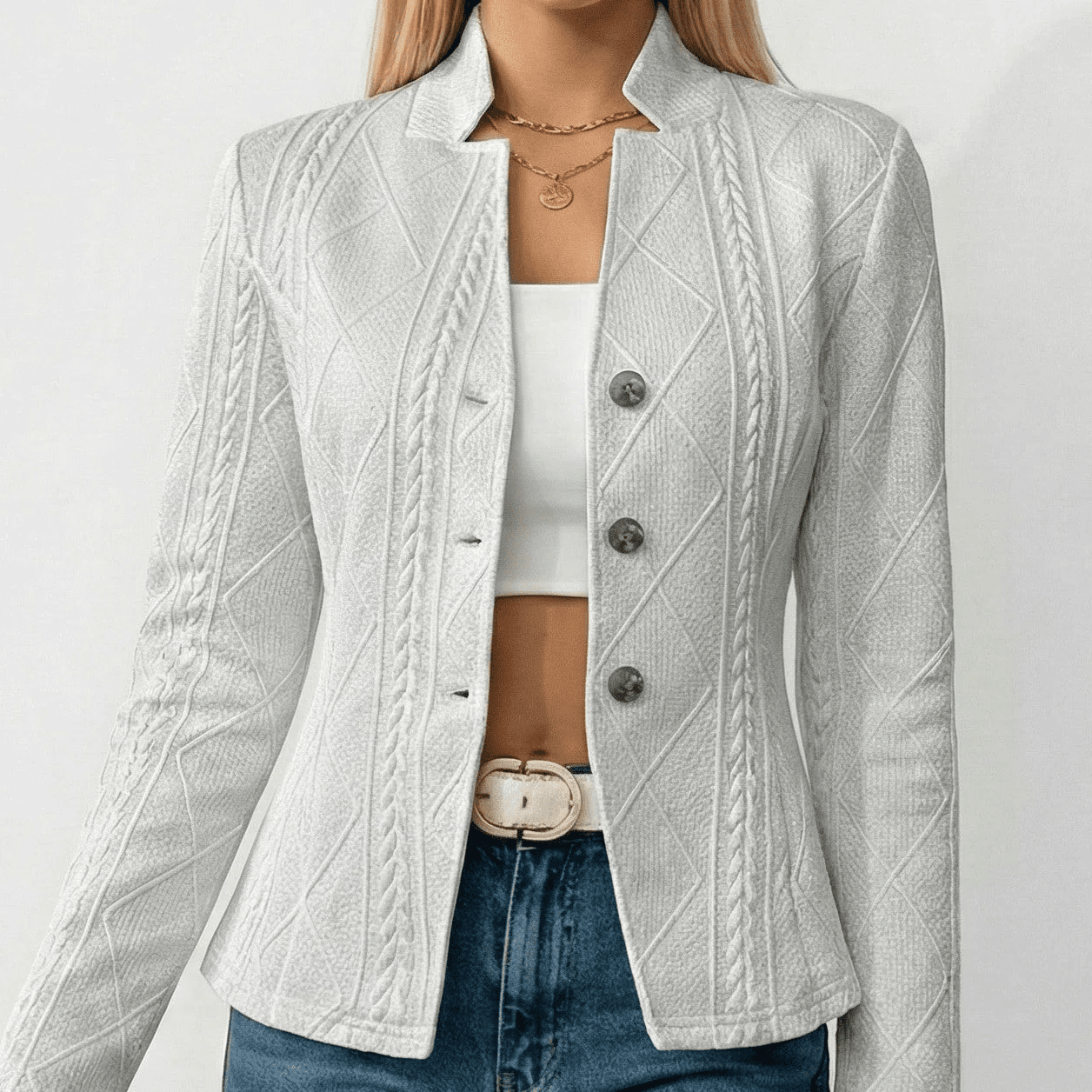 Sally - Women's Buttoned Tailored Blazer - Blazers - Grey - Jones & Smith