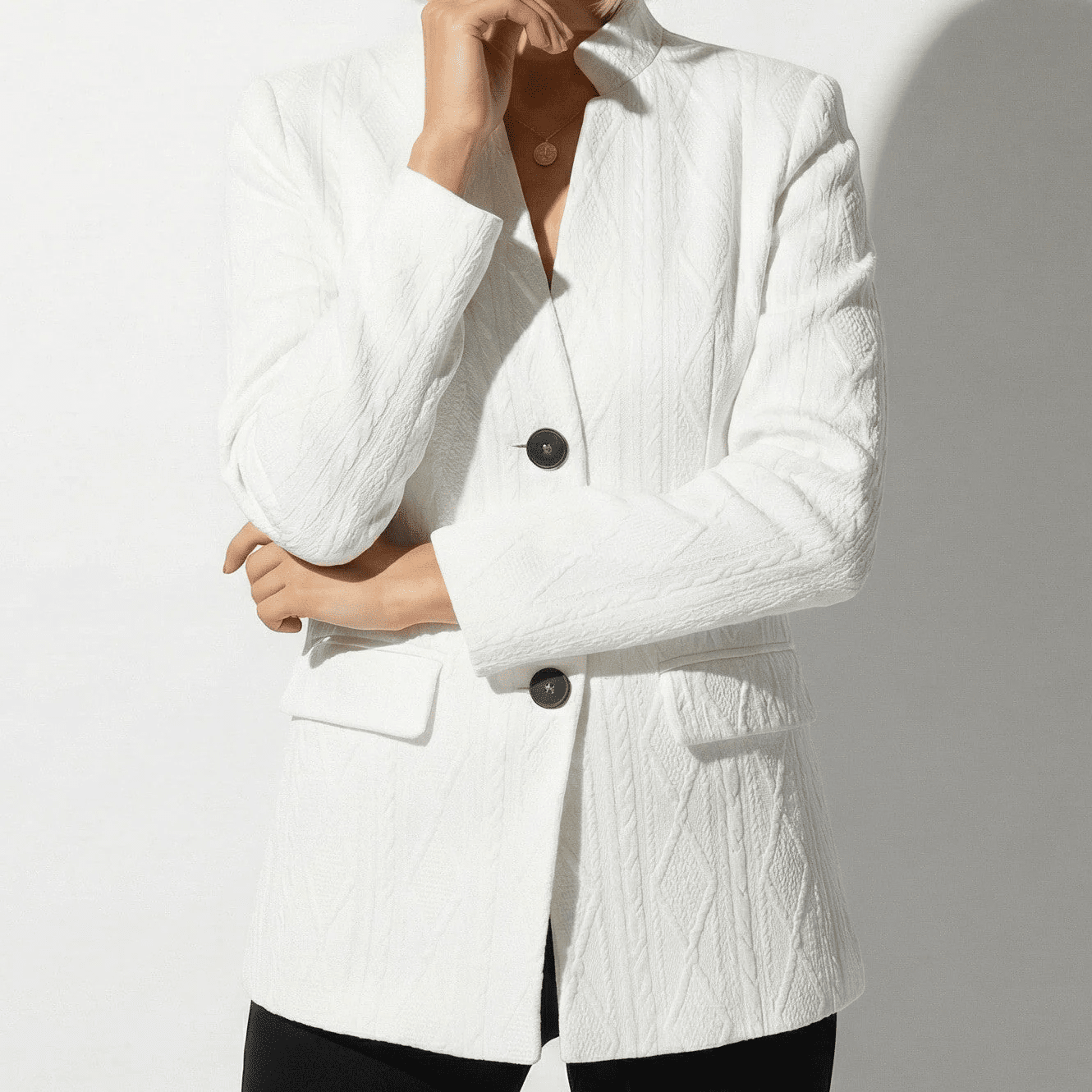 Sally - Women's Buttoned Tailored Blazer - Blazers - White - Jones & Smith