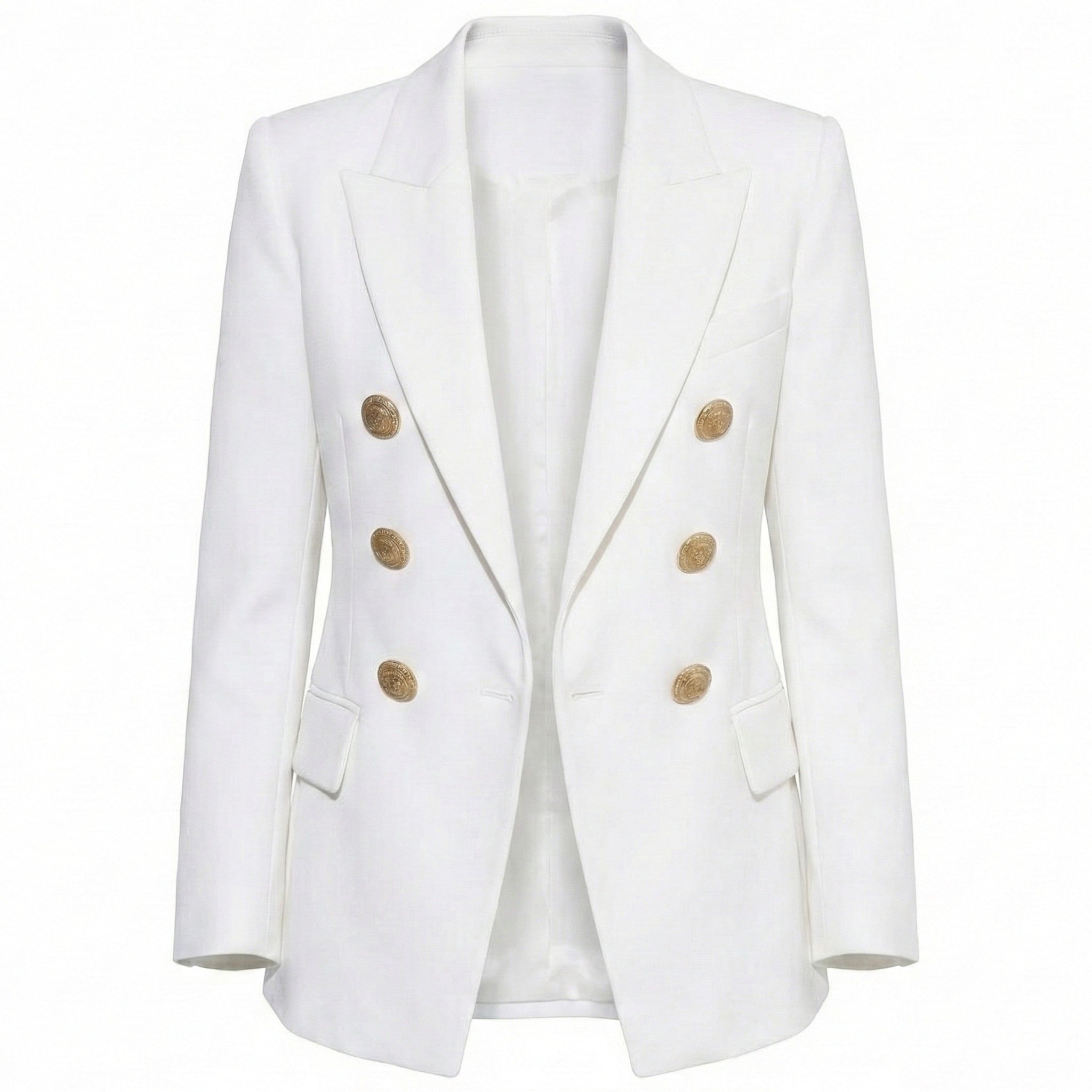Sarah - Women's Tailored Double Breasted Blazer with Gold Buttons - Jackets - White - Jones & Smith