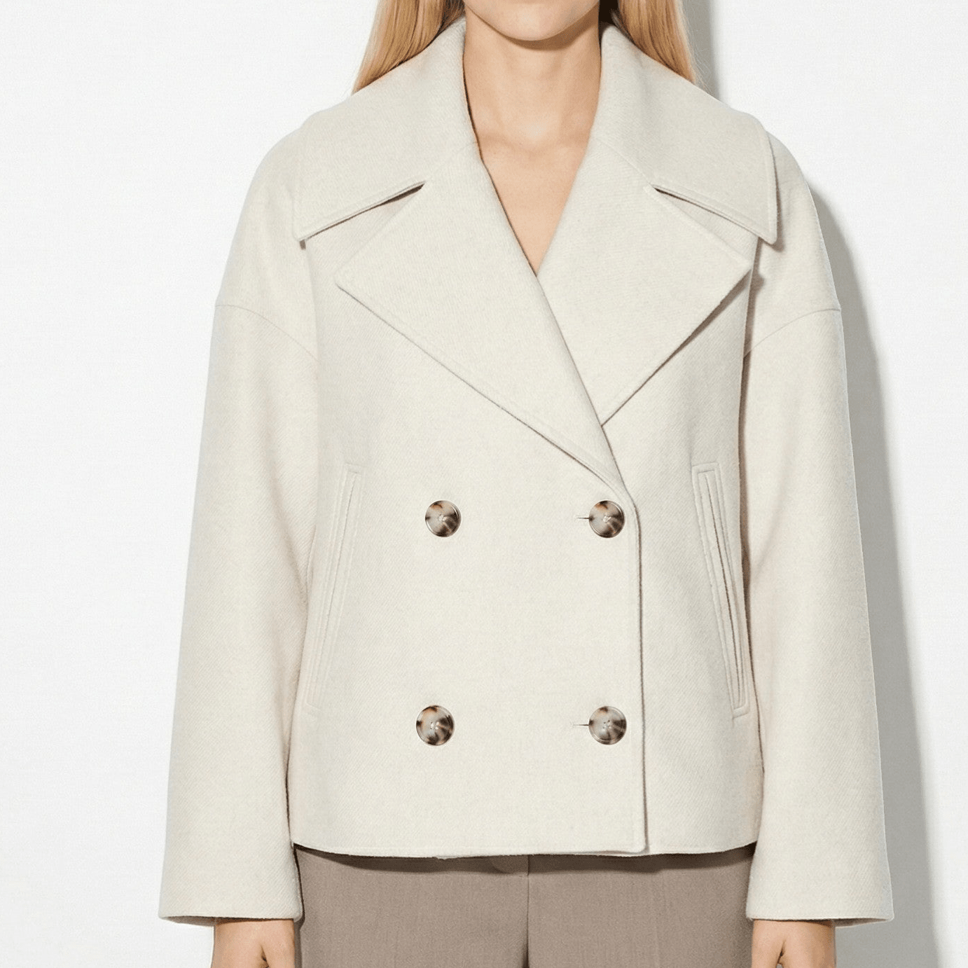 Sienna - Women's Double - Breasted Cropped Jacket with Pointed Lapels - Jacket - White - Jones & Smith