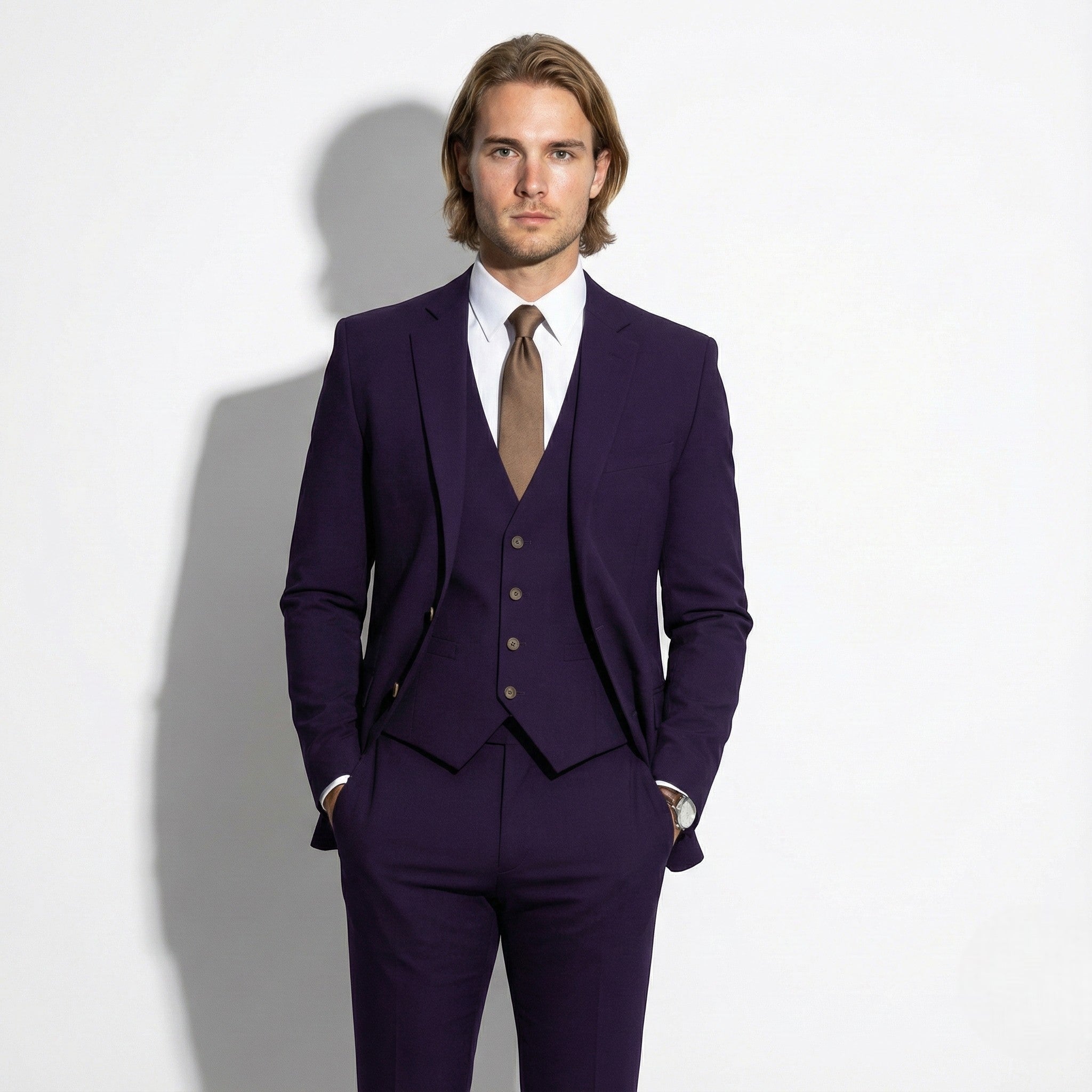 Simon - Men’s Formal Three - Piece Suit with Blazer, Waistcoat, and Trousers - Sets - Purple - Jones & Smith