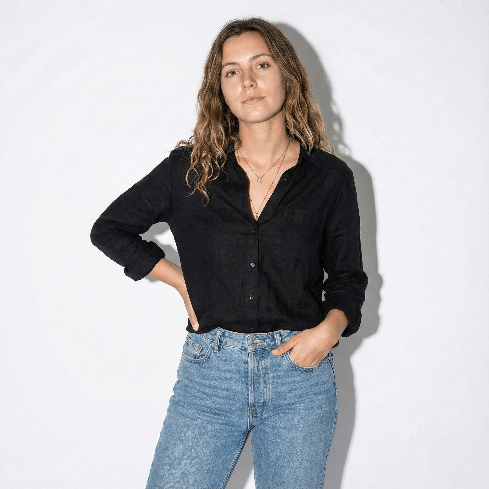 Sofia – Women's Cotton Polo Blouse - Blouses - Black - Jones & Smith