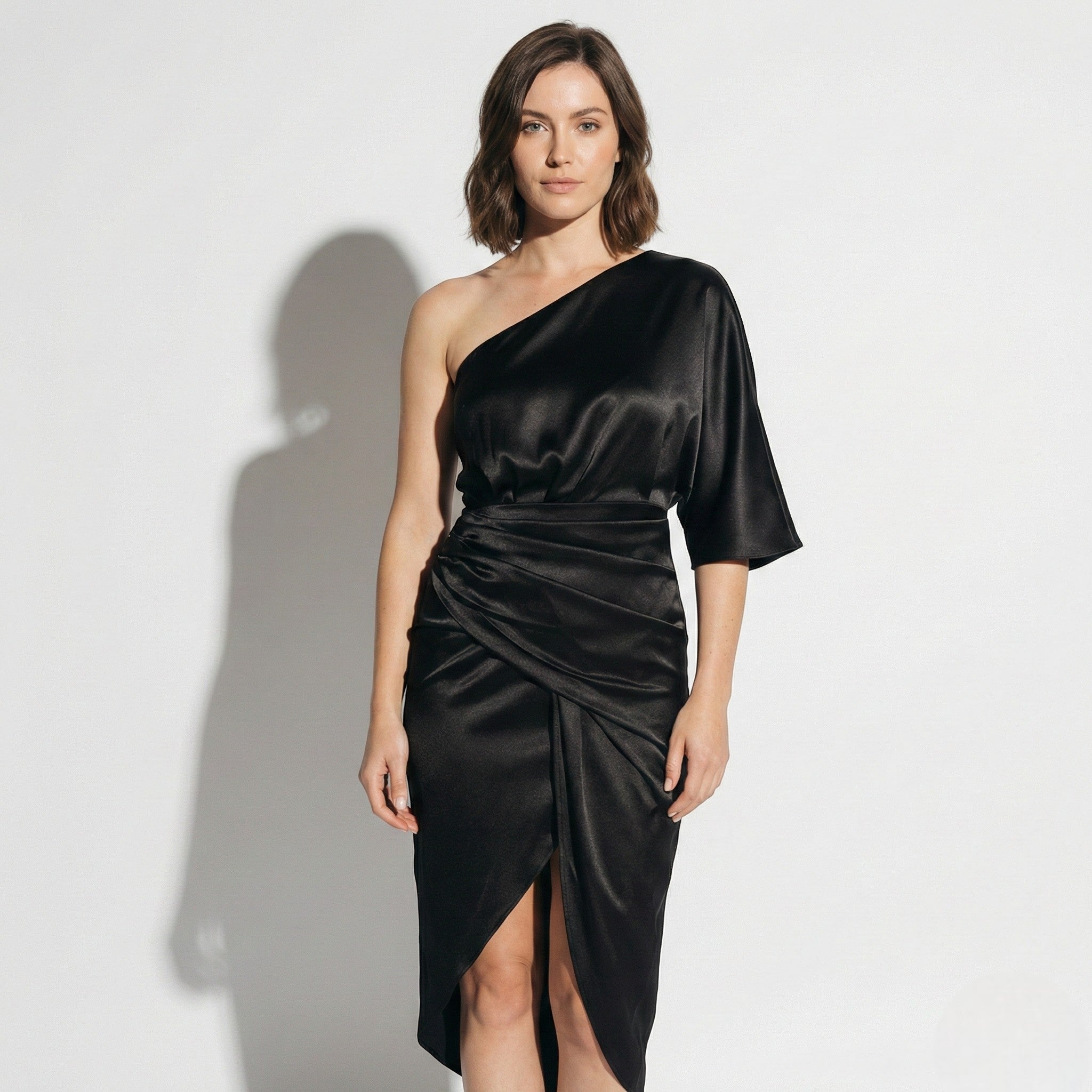 Sophia - Women's One Shoulder Midi Dress - Dresses - Black - Jones & Smith