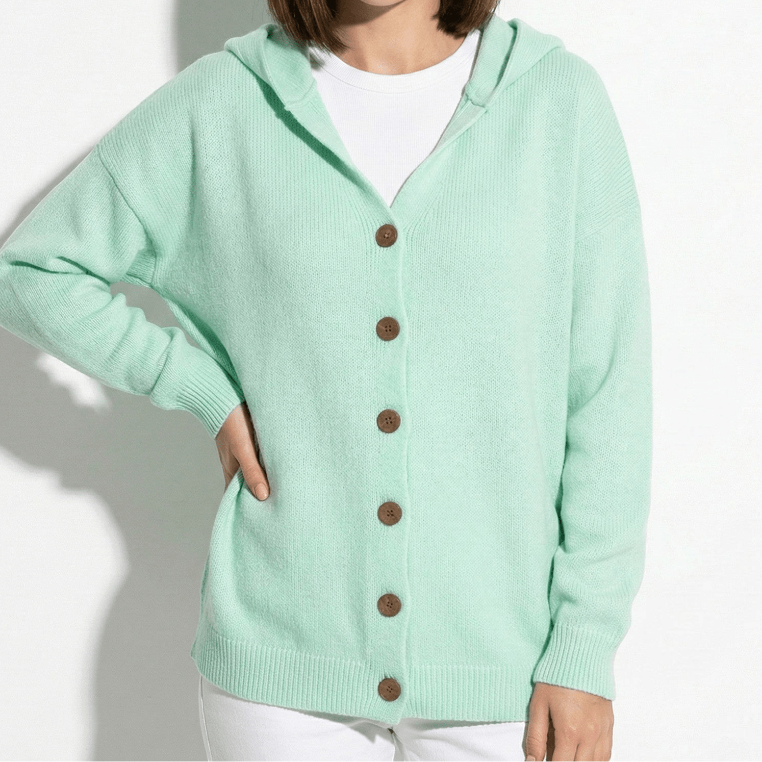 Sophie - Women's Knit Cardigan with Hood - Cardigans - Green - Jones & Smith