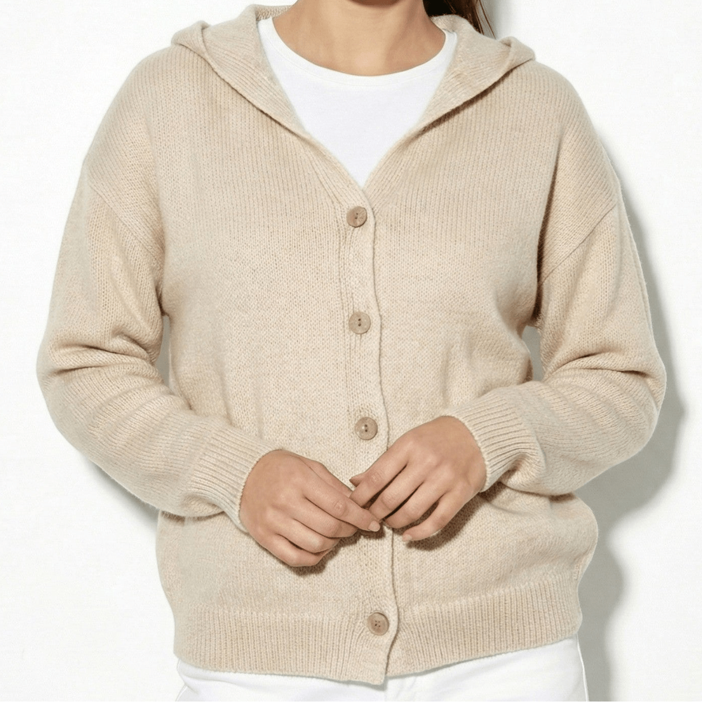Sophie - Women's Knit Cardigan with Hood - Cardigans - Beige - Jones & Smith