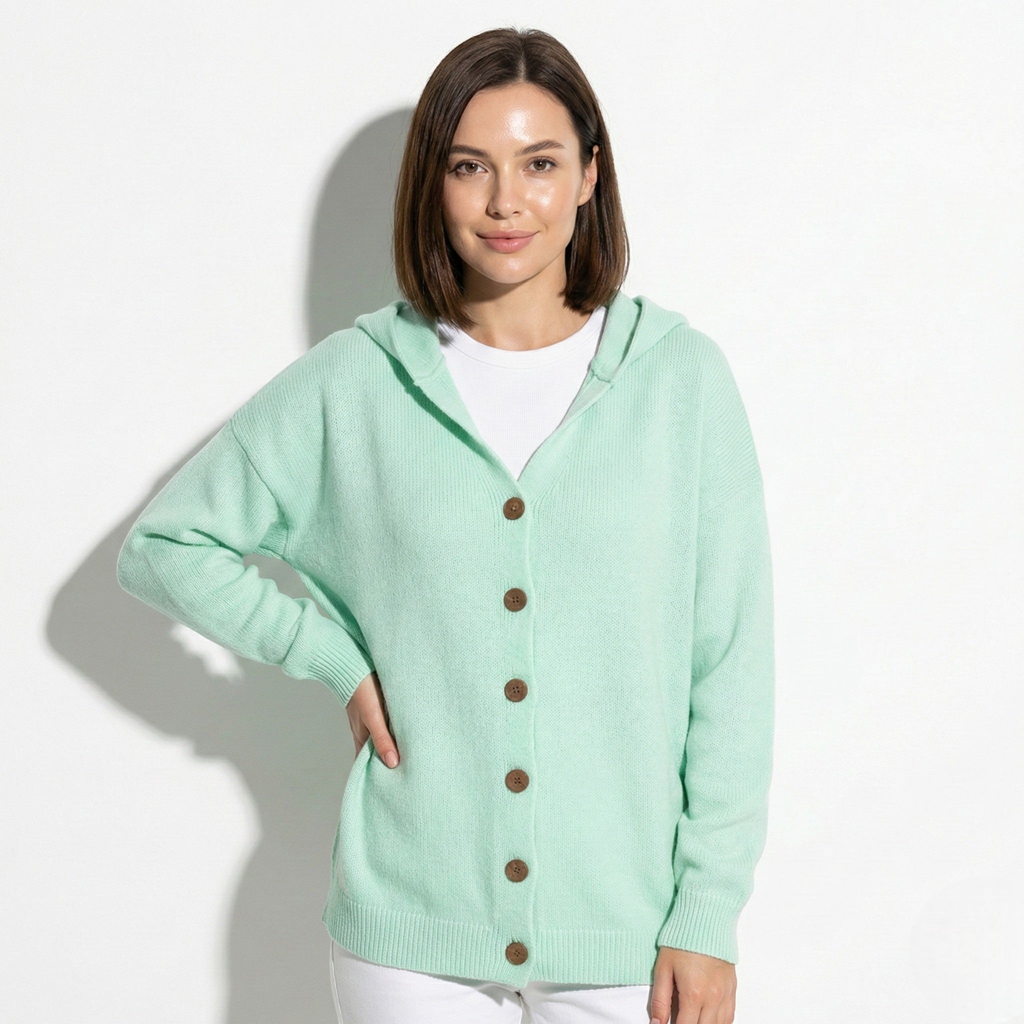 Sophie - Women's Knit Cardigan with Hood - Cardigans - Green - Jones & Smith