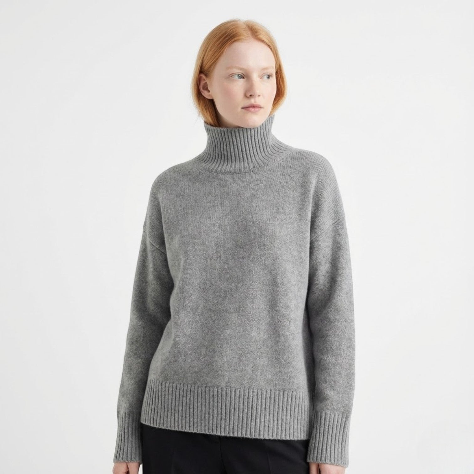 Sophie – Women's Wool Roll Neck Jumper - Sweater - Beige - Jones & Smith