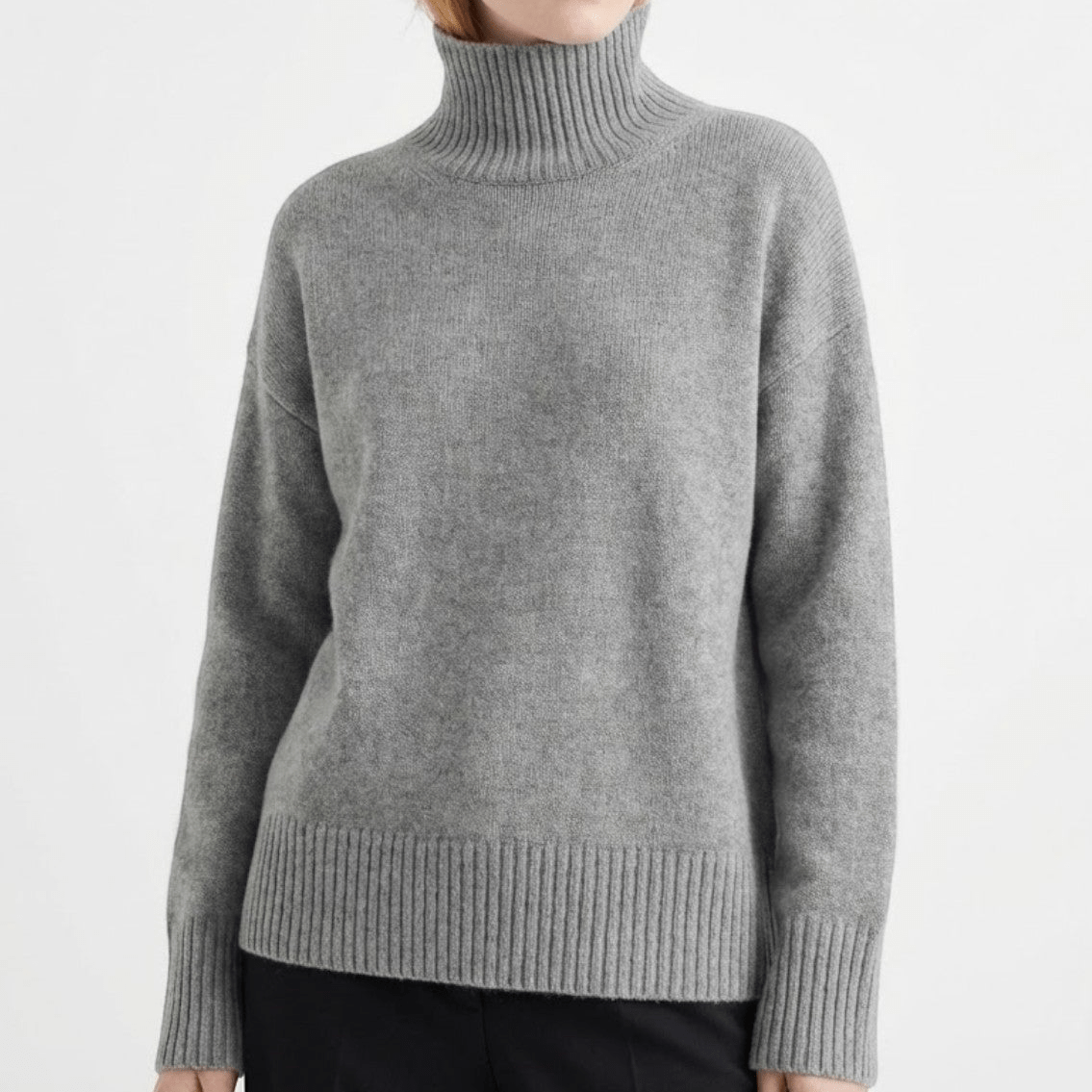 Sophie – Women's Wool Roll Neck Jumper - Sweater - Grey - Jones & Smith