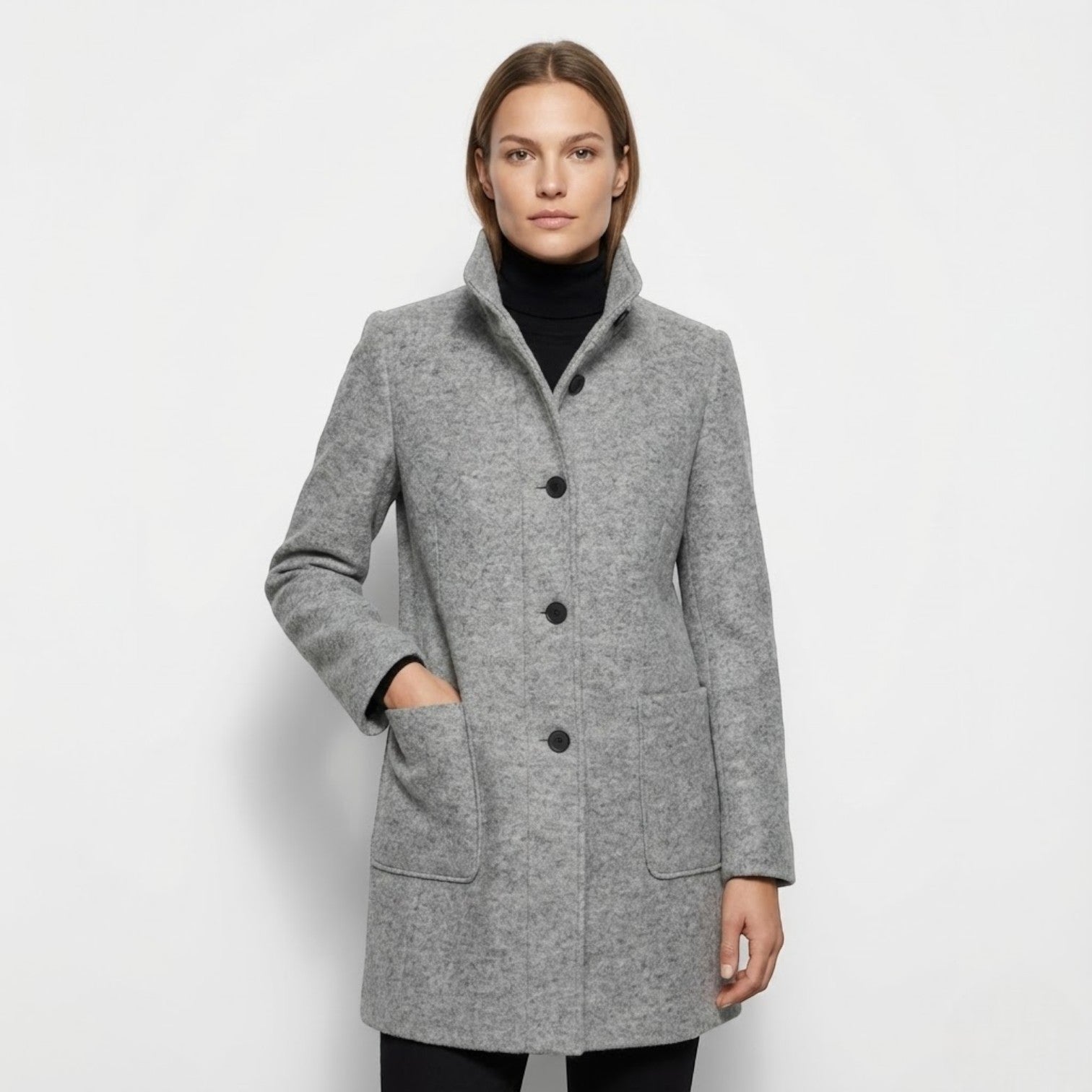 Soraya – Women's Wool Coat - Trench Coats - Light Grey - Jones & Smith