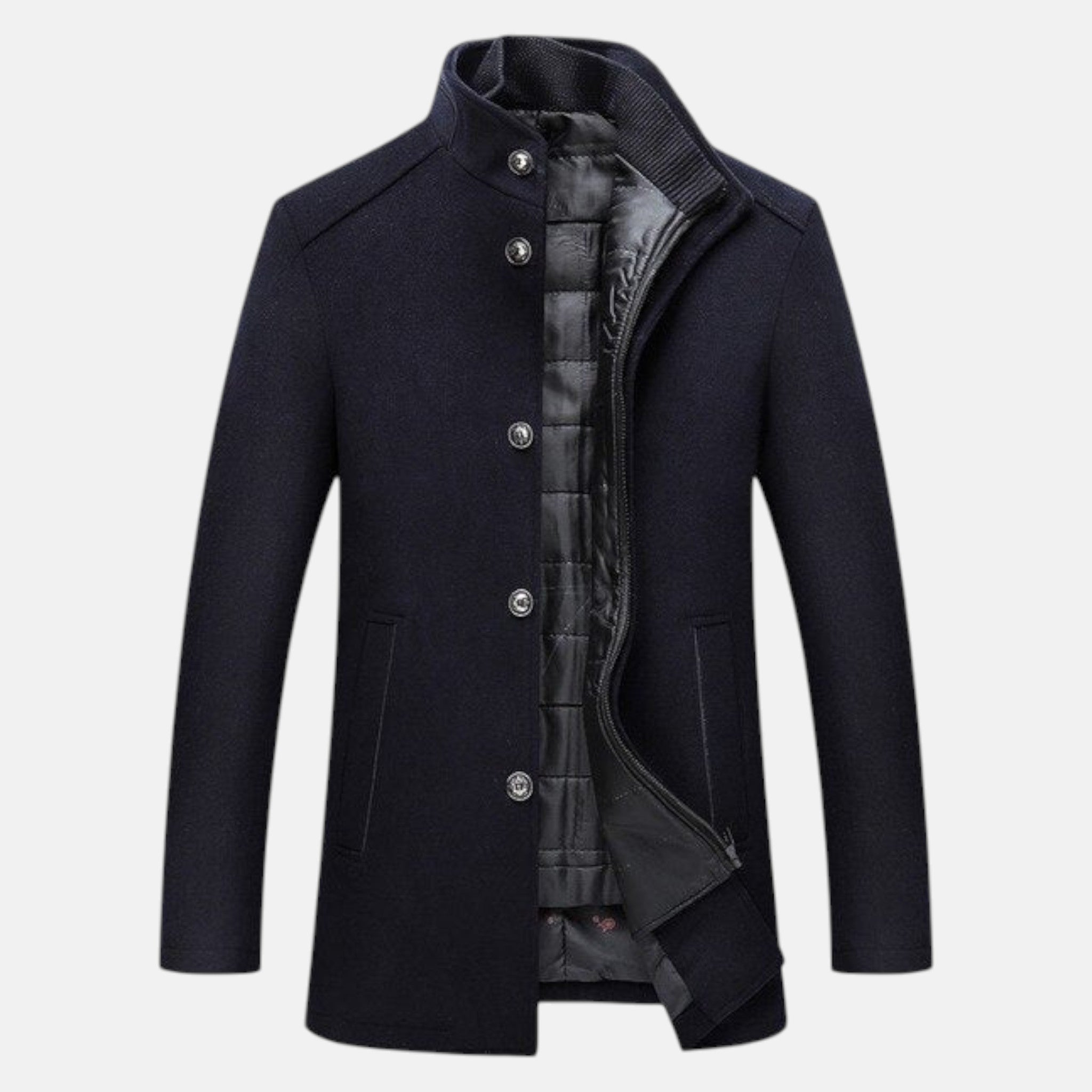 Stellan – Men’s Wool Jacket with Stand Collar - Overcoats - Navy Blue - Jones & Smith