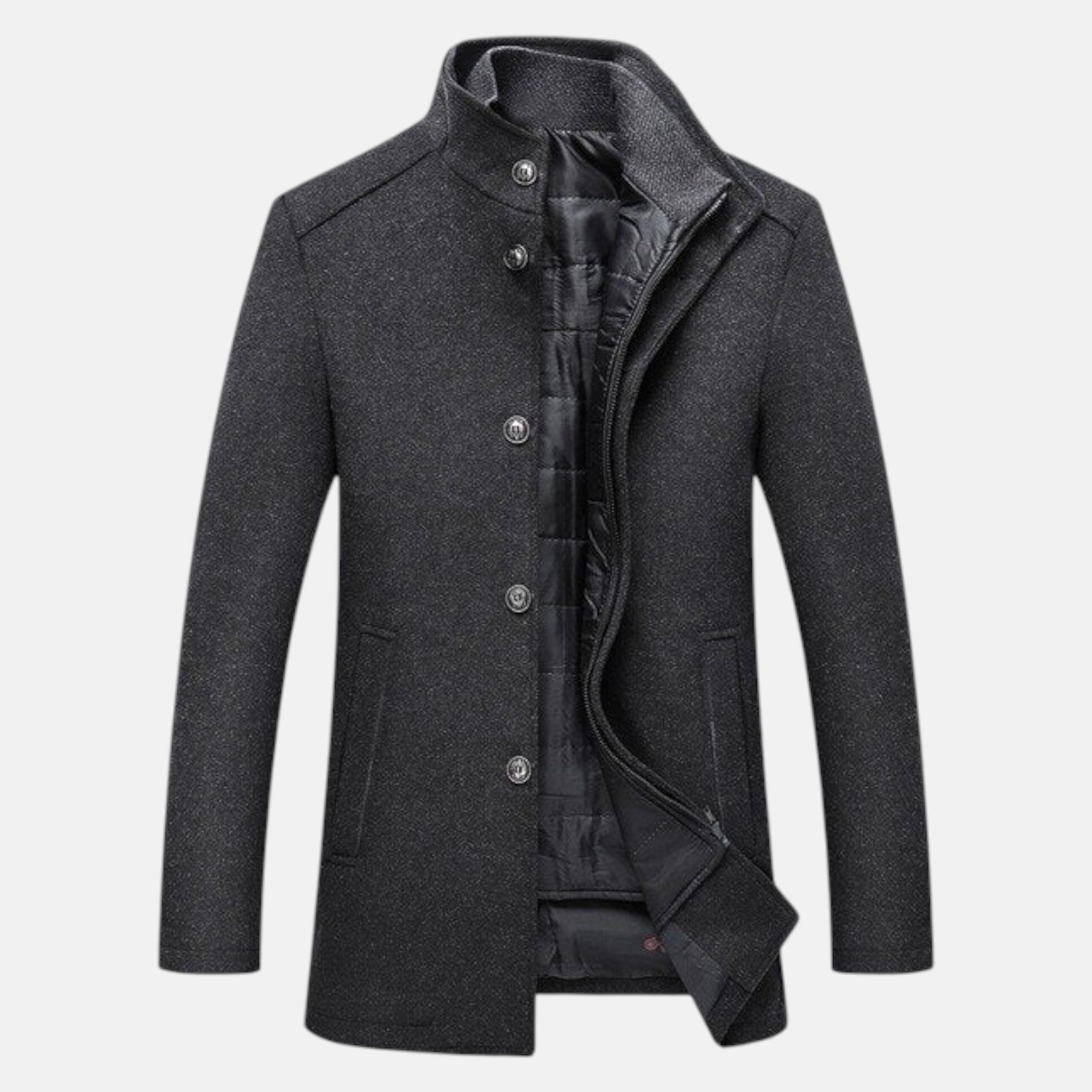 Stellan – Men’s Wool Jacket with Stand Collar - Overcoats - Grey - Jones & Smith