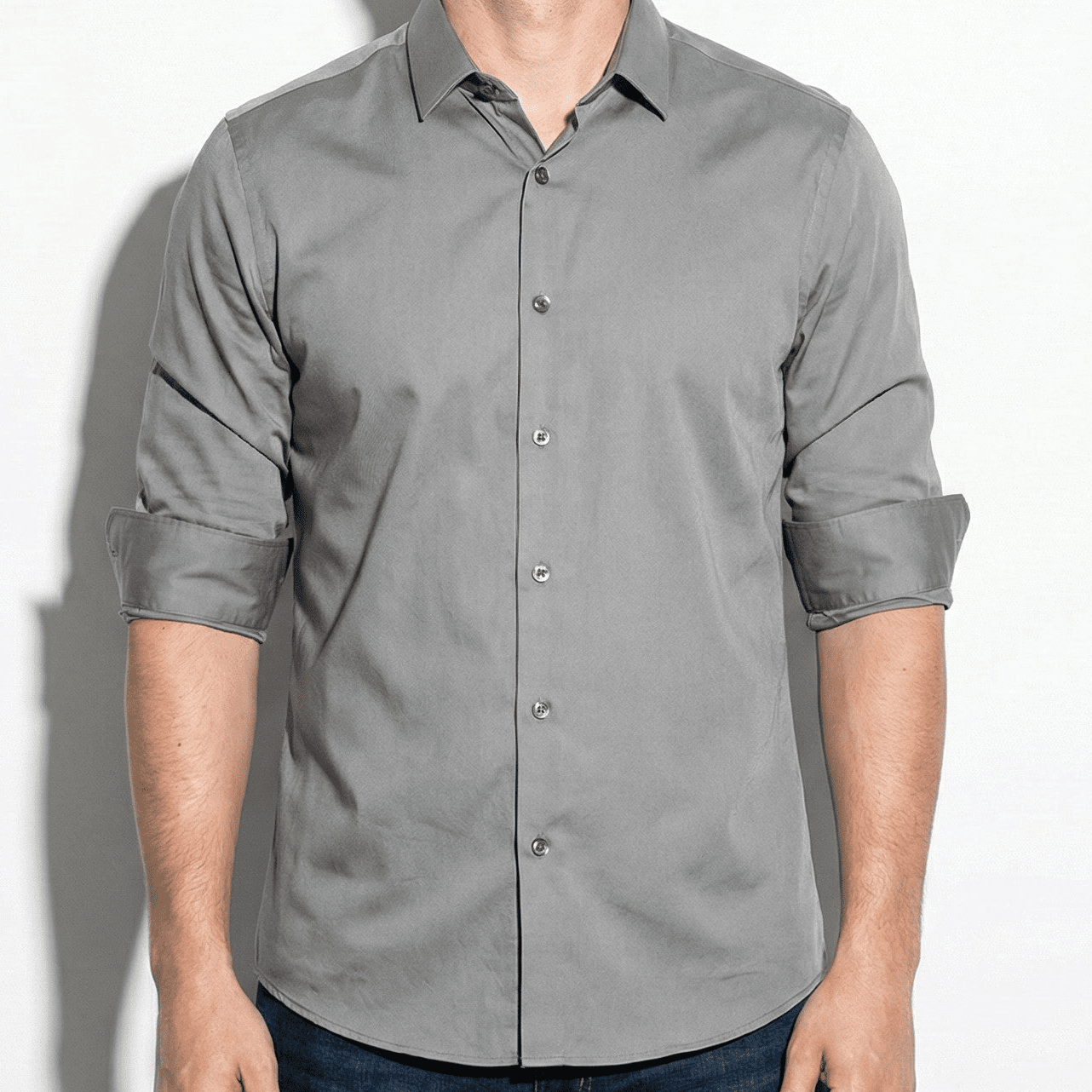 Stephen - Men's Silk Long Sleeve Shirt - Shirt - Dark grey - Jones & Smith