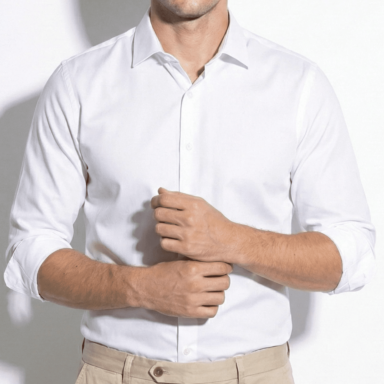 Stephen - Men's Silk Long Sleeve Shirt - Shirt - White - Jones & Smith