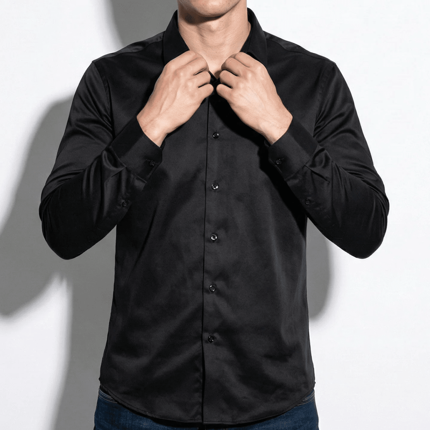 Stephen - Men's Silk Long Sleeve Shirt - Shirt - Black - Jones & Smith