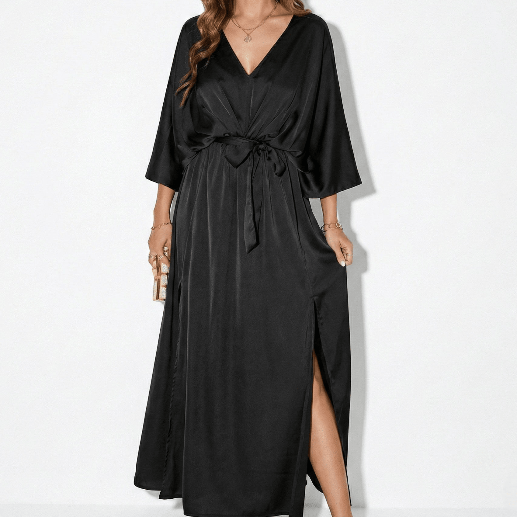 Thea - Women's V - Neck Batwing Sleeve Maxi Dress - Dress - Black - Jones & Smith