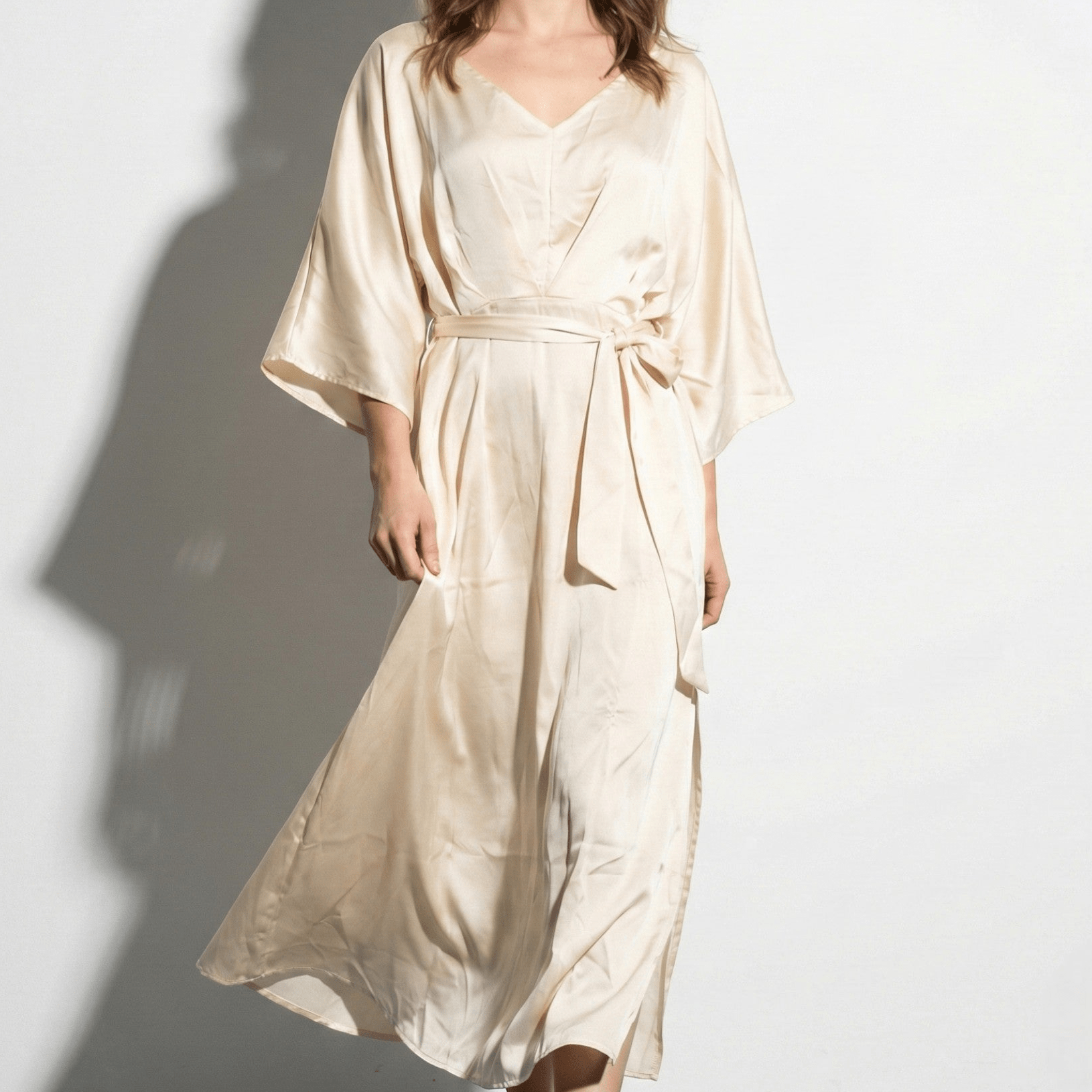 Thea - Women's V - Neck Batwing Sleeve Maxi Dress - Dress - Champagne - Jones & Smith