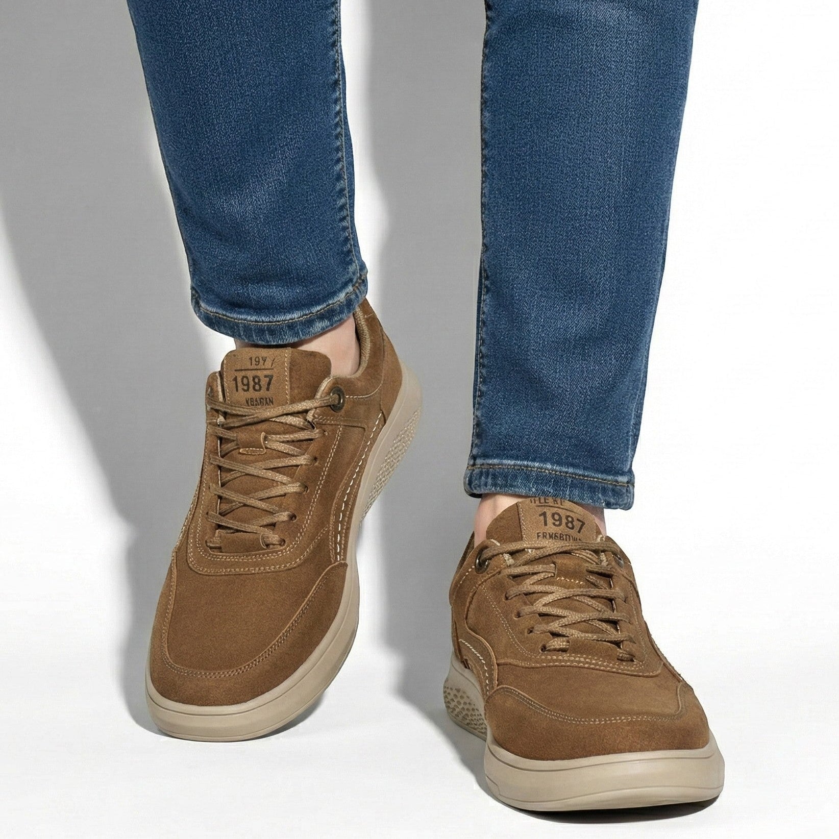 Thomas - Men’s Breathable Suede Sneakers - Shoes - Khaki - Jones & Smith