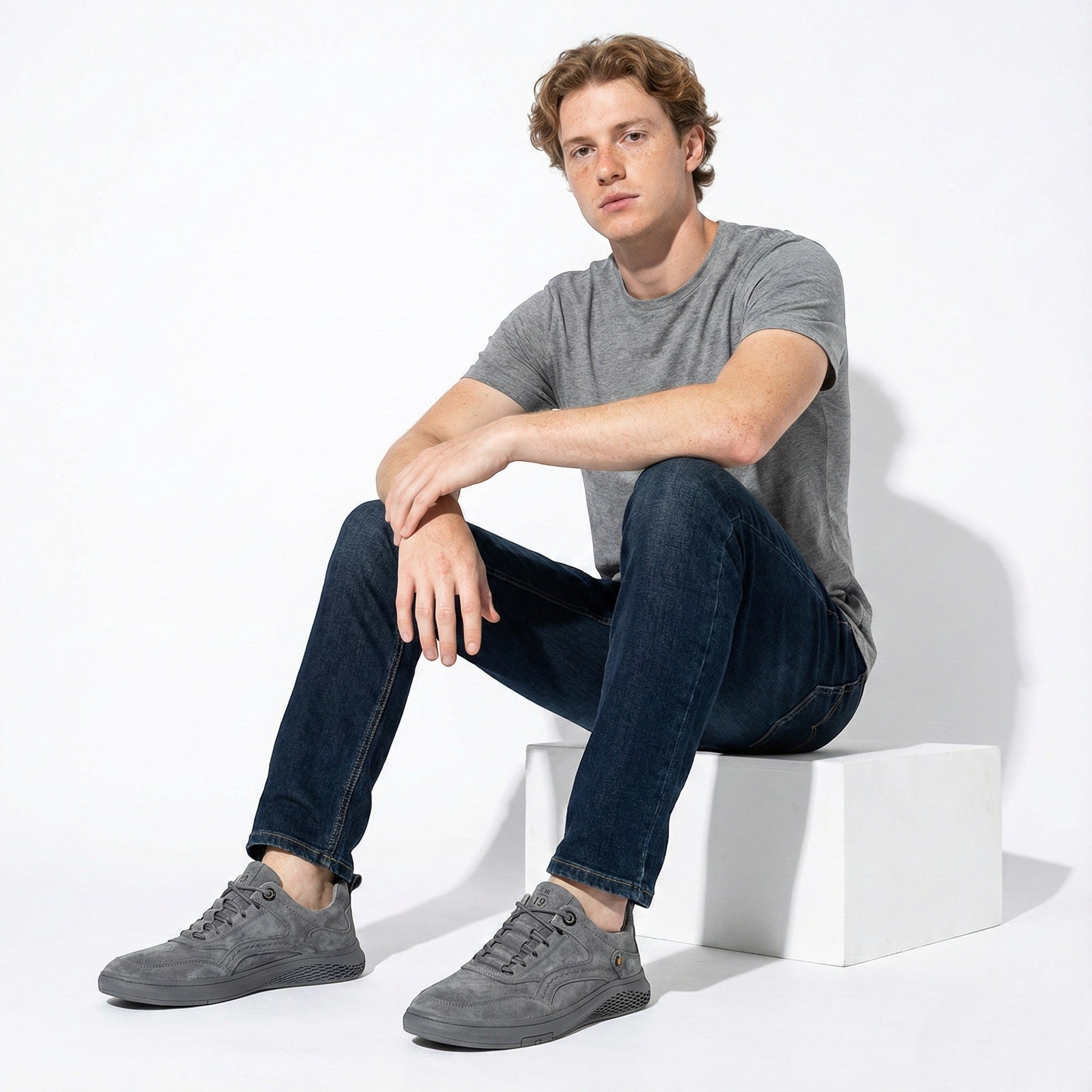 Thomas - Men’s Breathable Suede Sneakers - Shoes - Grey - Jones & Smith