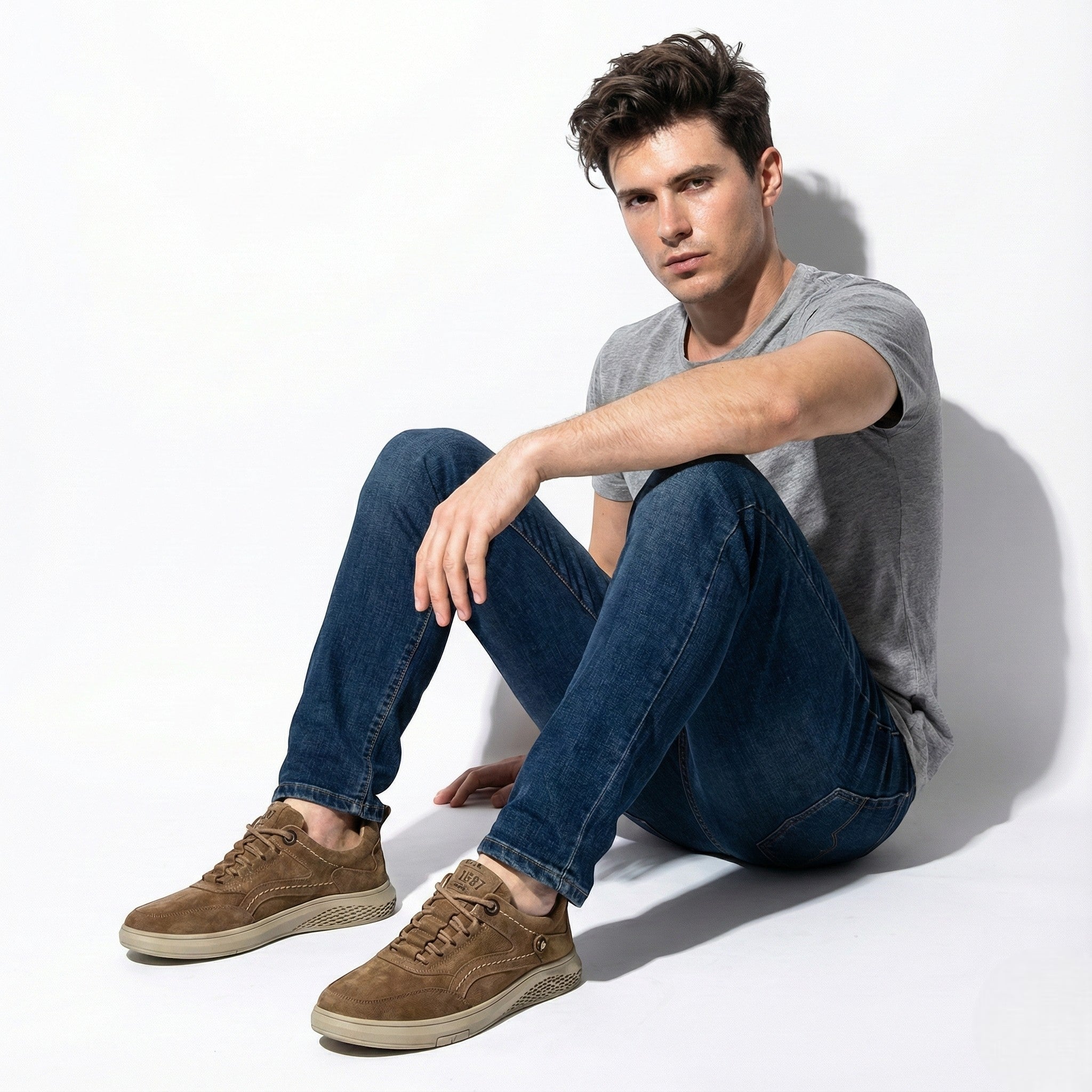 Thomas - Men’s Breathable Suede Sneakers - Shoes - Khaki - Jones & Smith