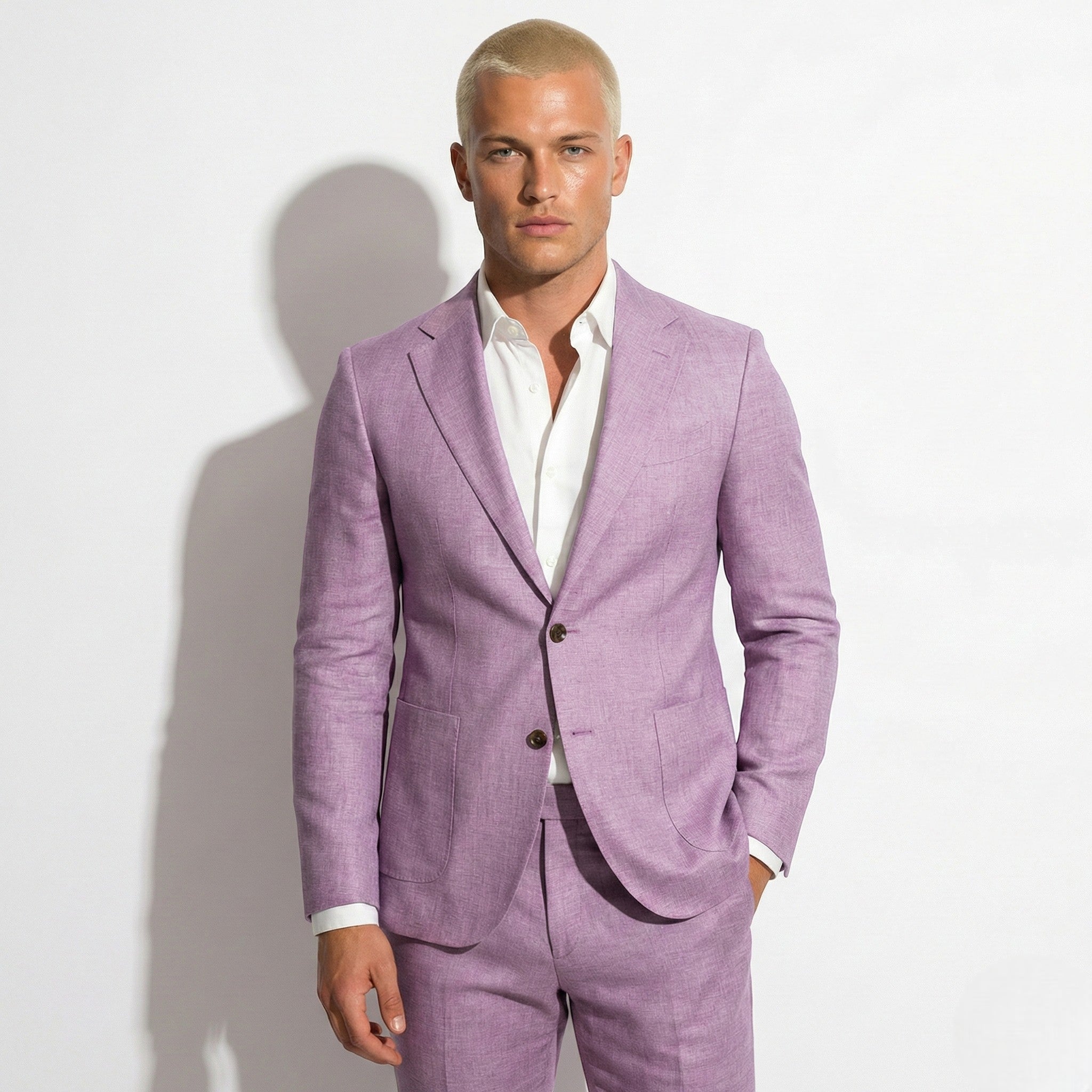 Thomas - Men's Slim Fit Textured Suit with Notch Lapel - Sets - Light Purple - Jones & Smith