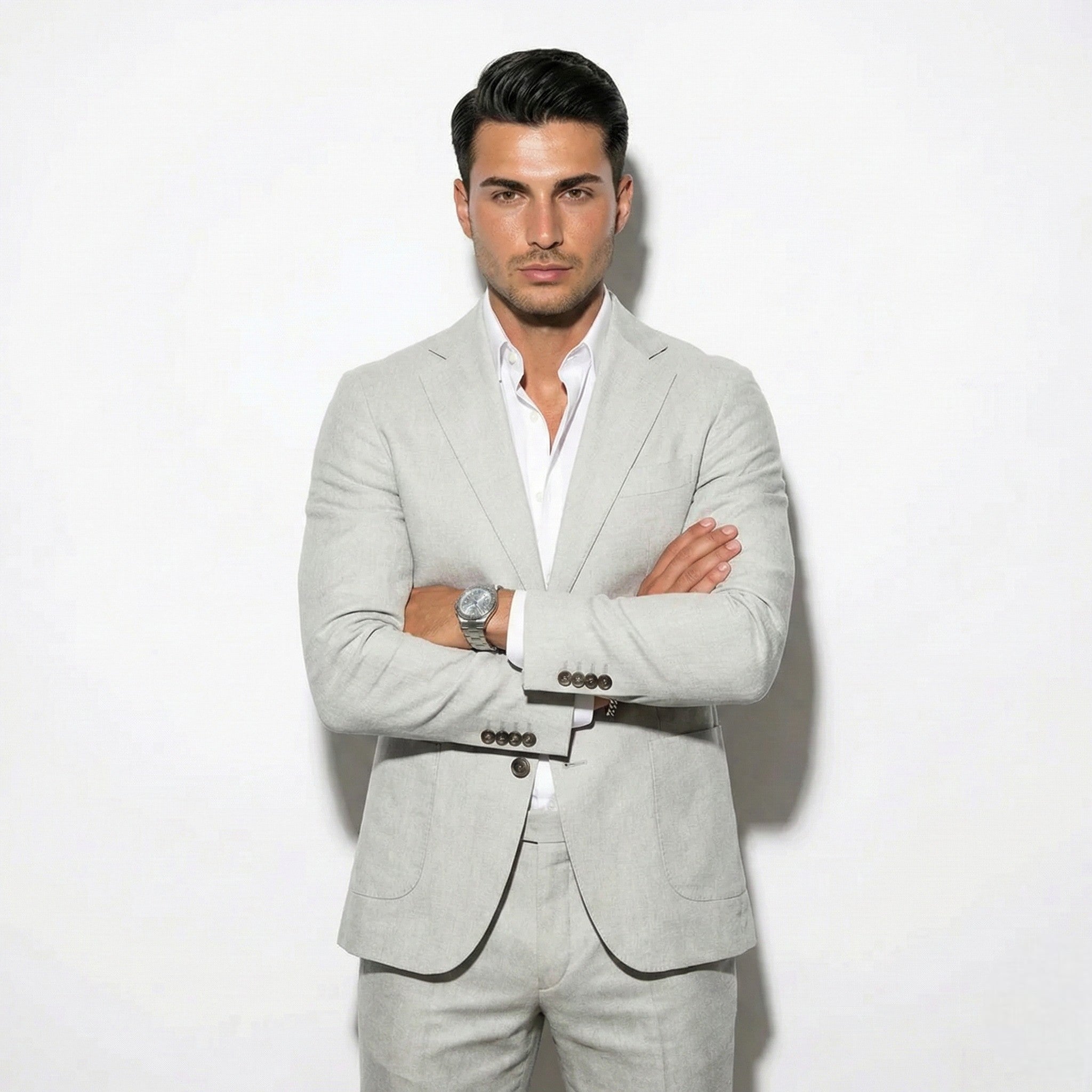 Thomas - Men's Slim Fit Textured Suit with Notch Lapel - Sets - Light Grey - Jones & Smith