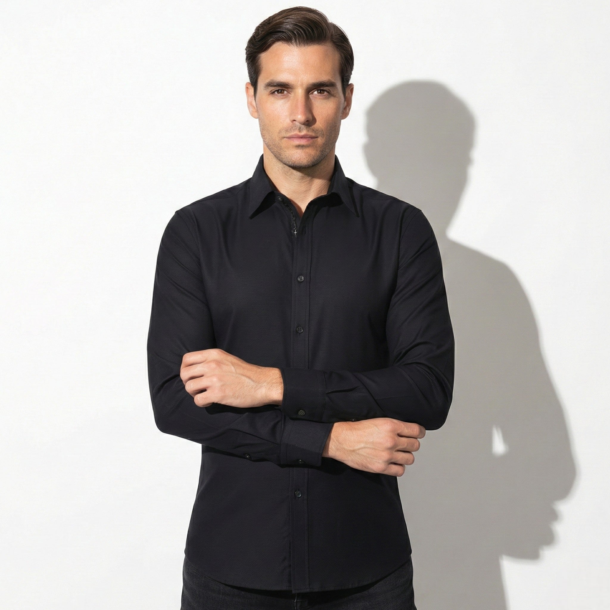 Thomas - Men's Tailored Fit and Comfortable Buttoned Shirt - Men Shirts - Black - Jones & Smith