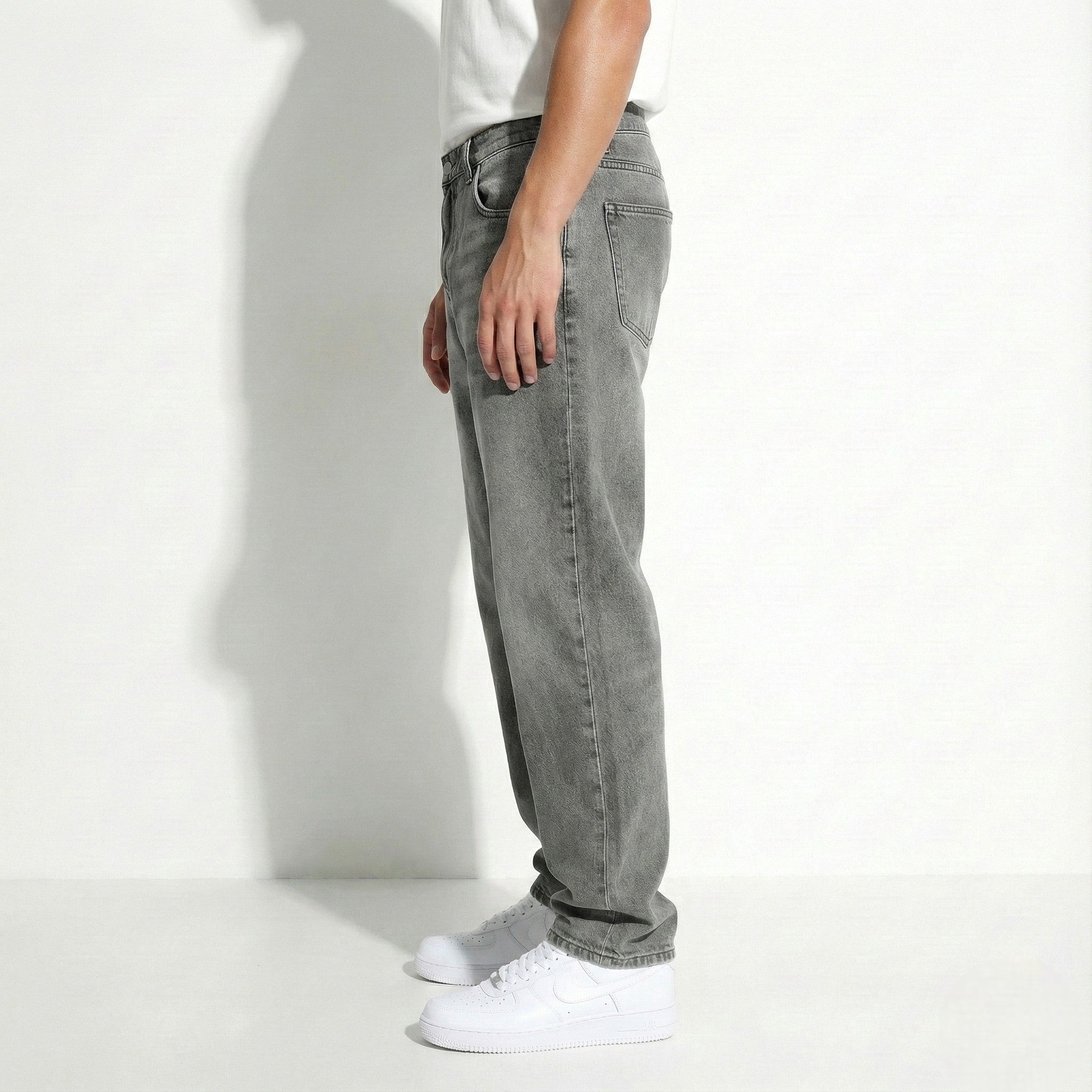 Timothy - Men's Washed Denim Trousers with Classic Straight Fit - Pants - Grey - Jones & Smith