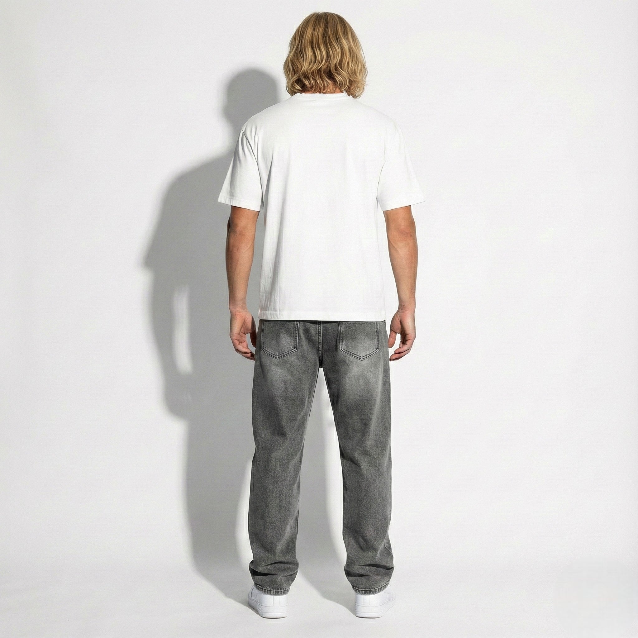 Timothy - Men's Washed Denim Trousers with Classic Straight Fit - Pants - Grey - Jones & Smith