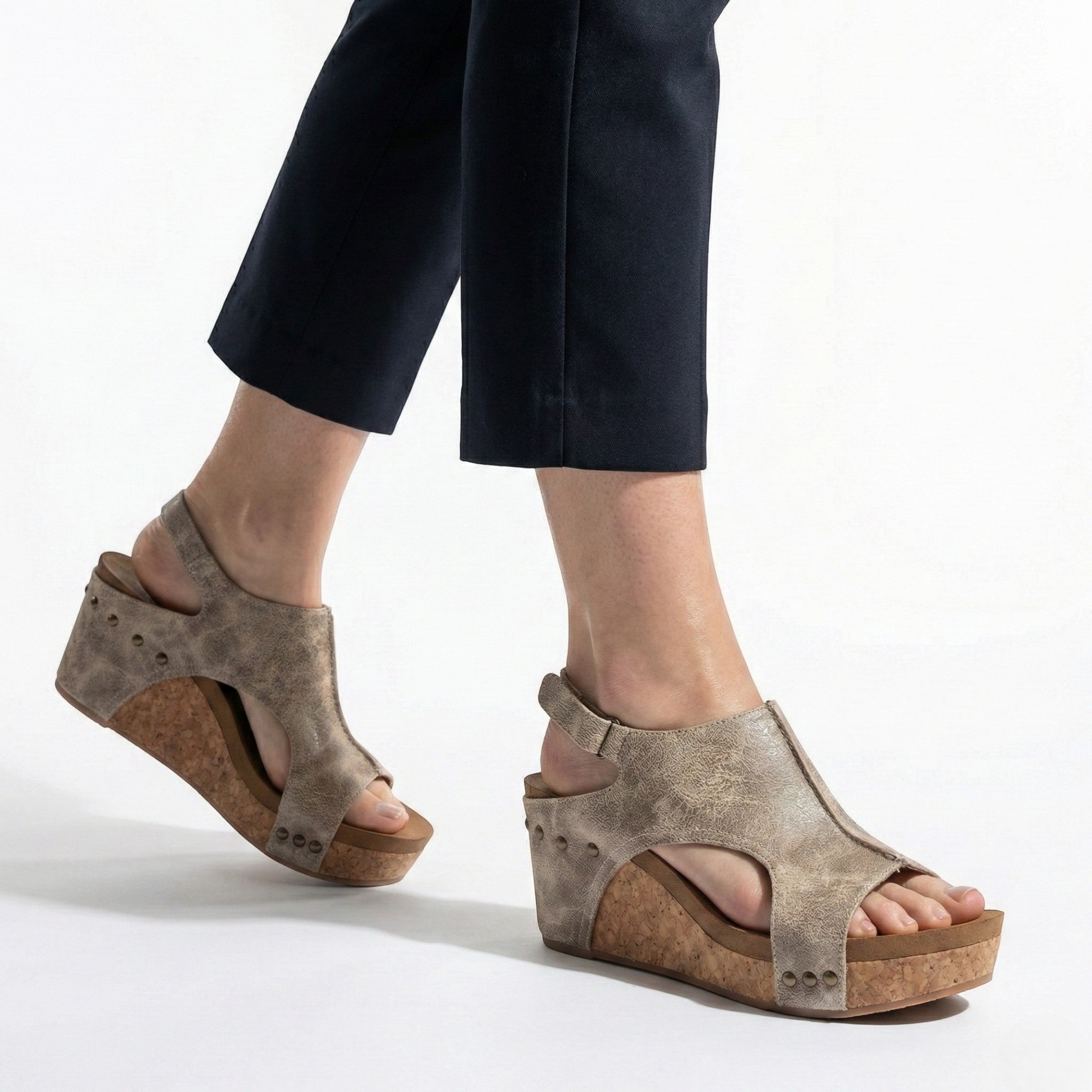 Valery - Women’s Open Toe Wedge Sandals with Adjustable Strap - Sandals - Beige - Jones & Smith