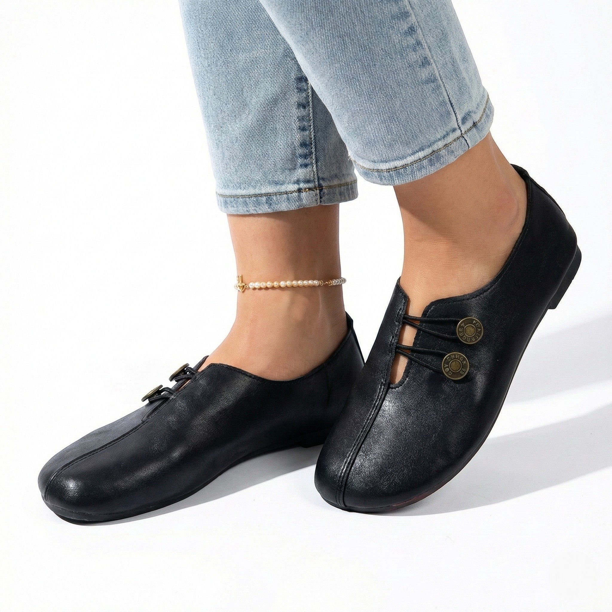 Victoria - Women's Lightweight Flat Shoes with Flexible Sole - Sandals - Black - Jones & Smith