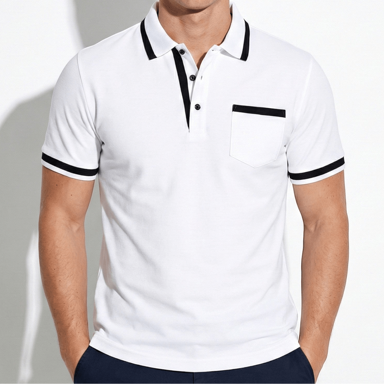 William - Men's Short Sleeve Polo Shirt with Contrast Trim - Men Shirt - White - Jones & Smith