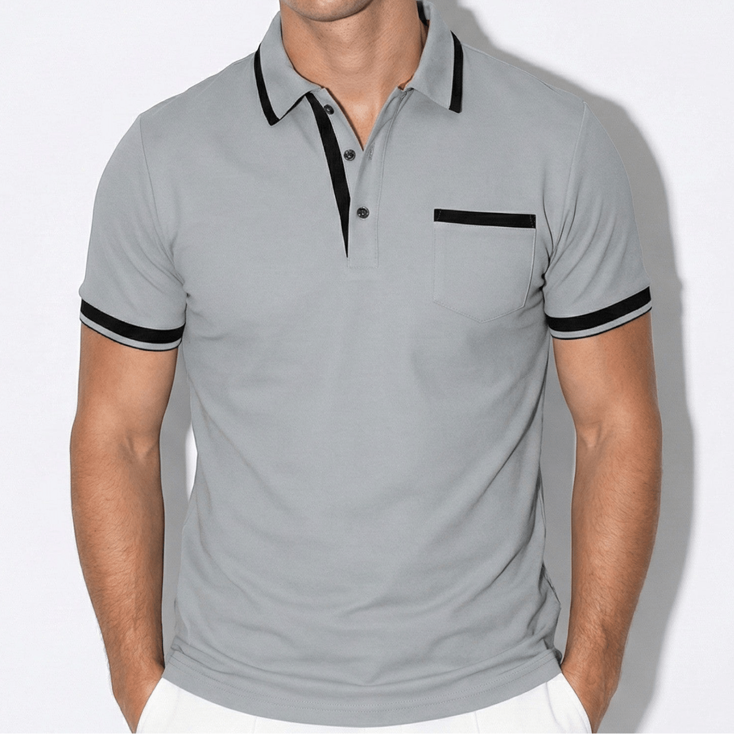 William - Men's Short Sleeve Polo Shirt with Contrast Trim - Men Shirt - Grey - Jones & Smith