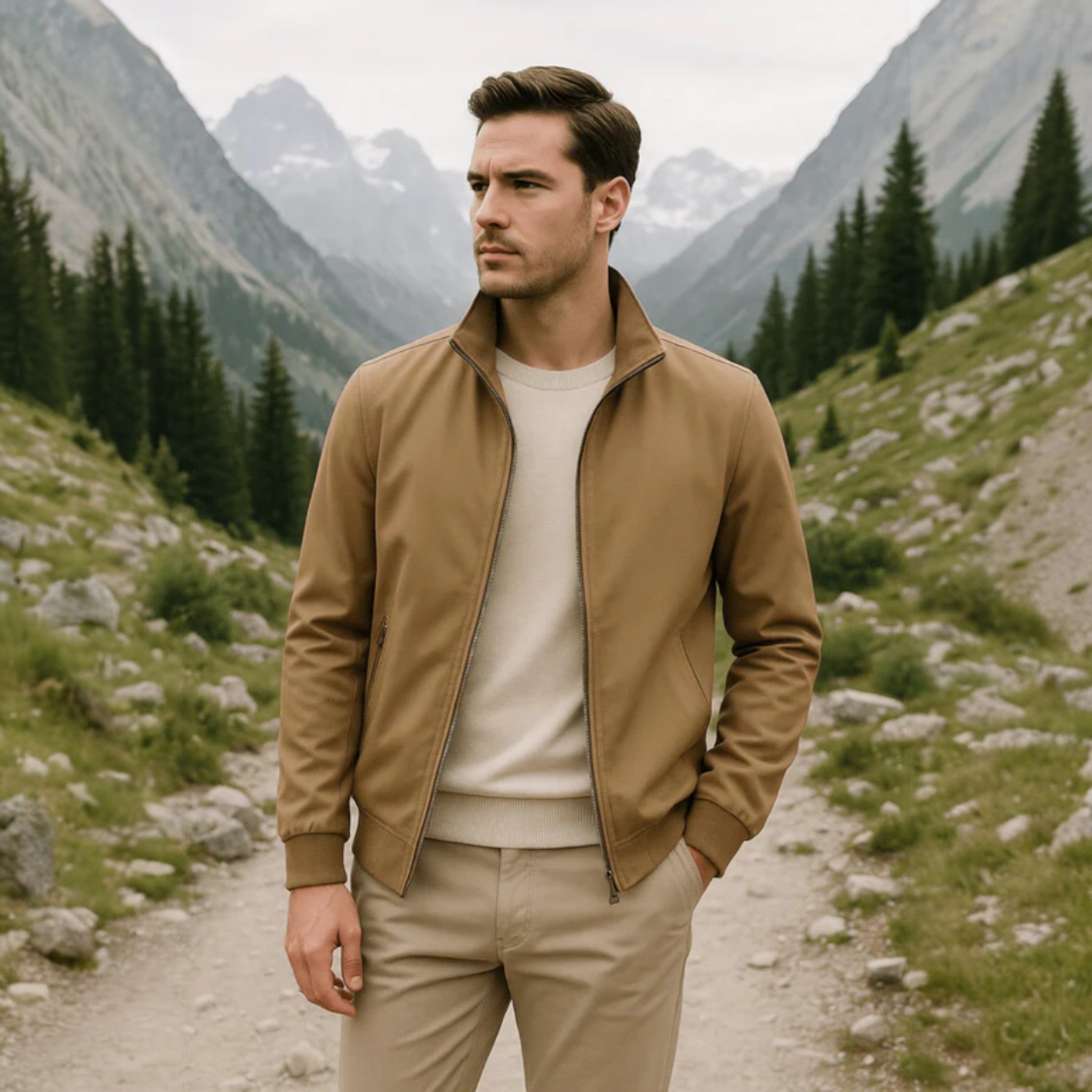 Adam – Lightweight Windproof Harrington Transition Jacket - Windbreaker - Khaki - Jones & Smith