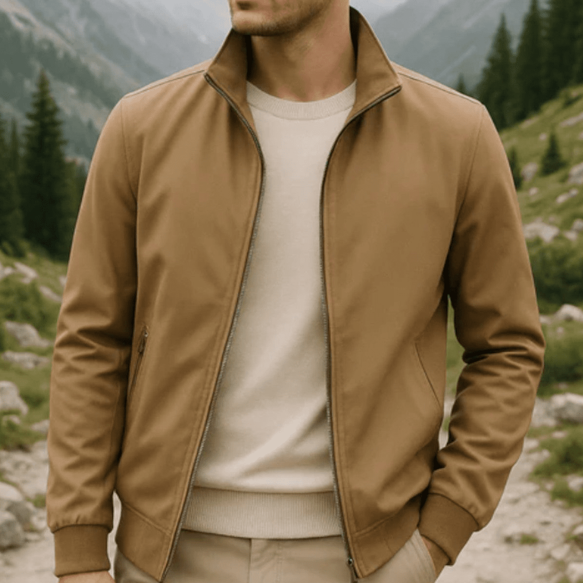 Adam – Lightweight Windproof Harrington Transition Jacket - Windbreaker - Khaki - Jones & Smith