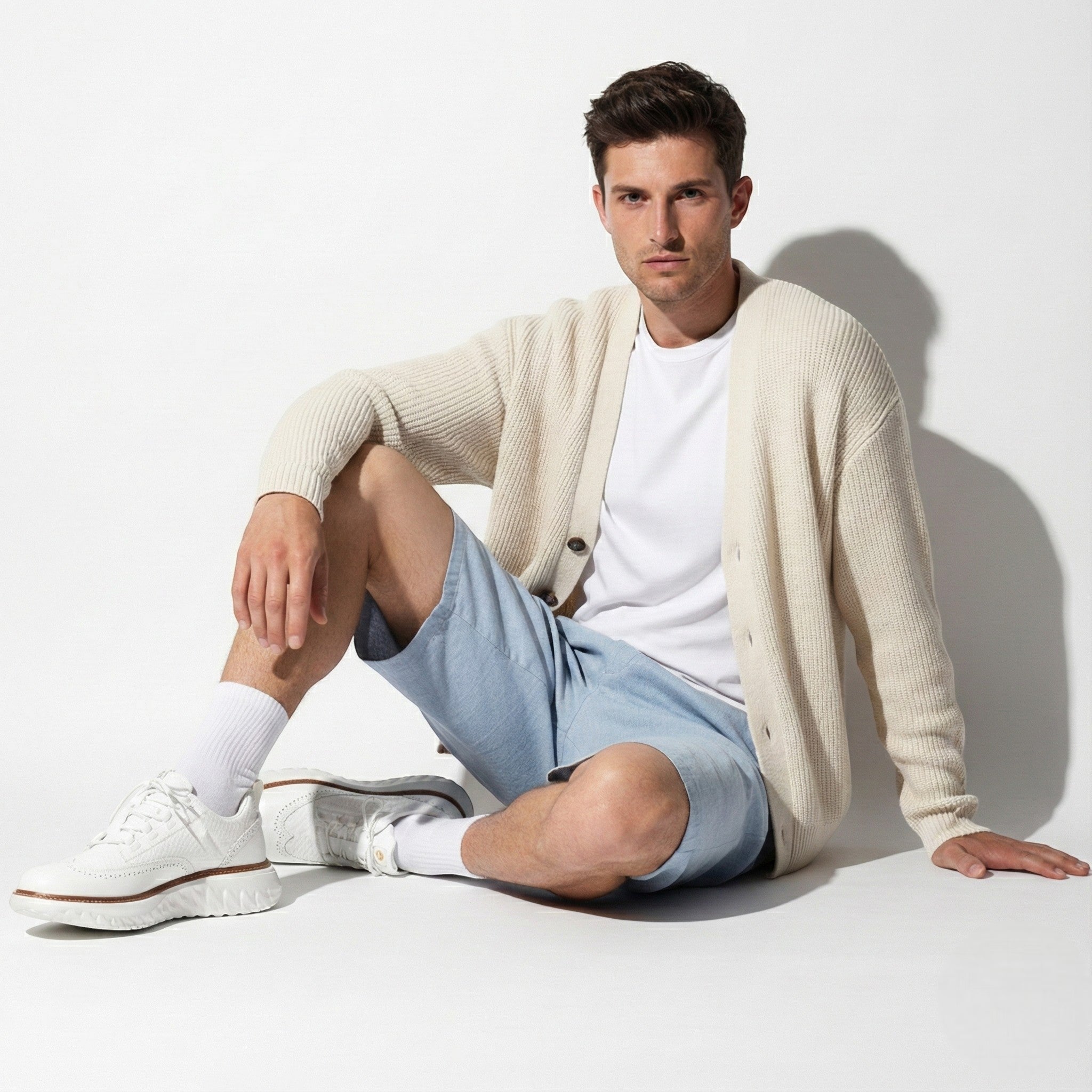 Alexander - Men's Leather Sneakers with Cushioned Comfort - Shoes - White - Jones & Smith