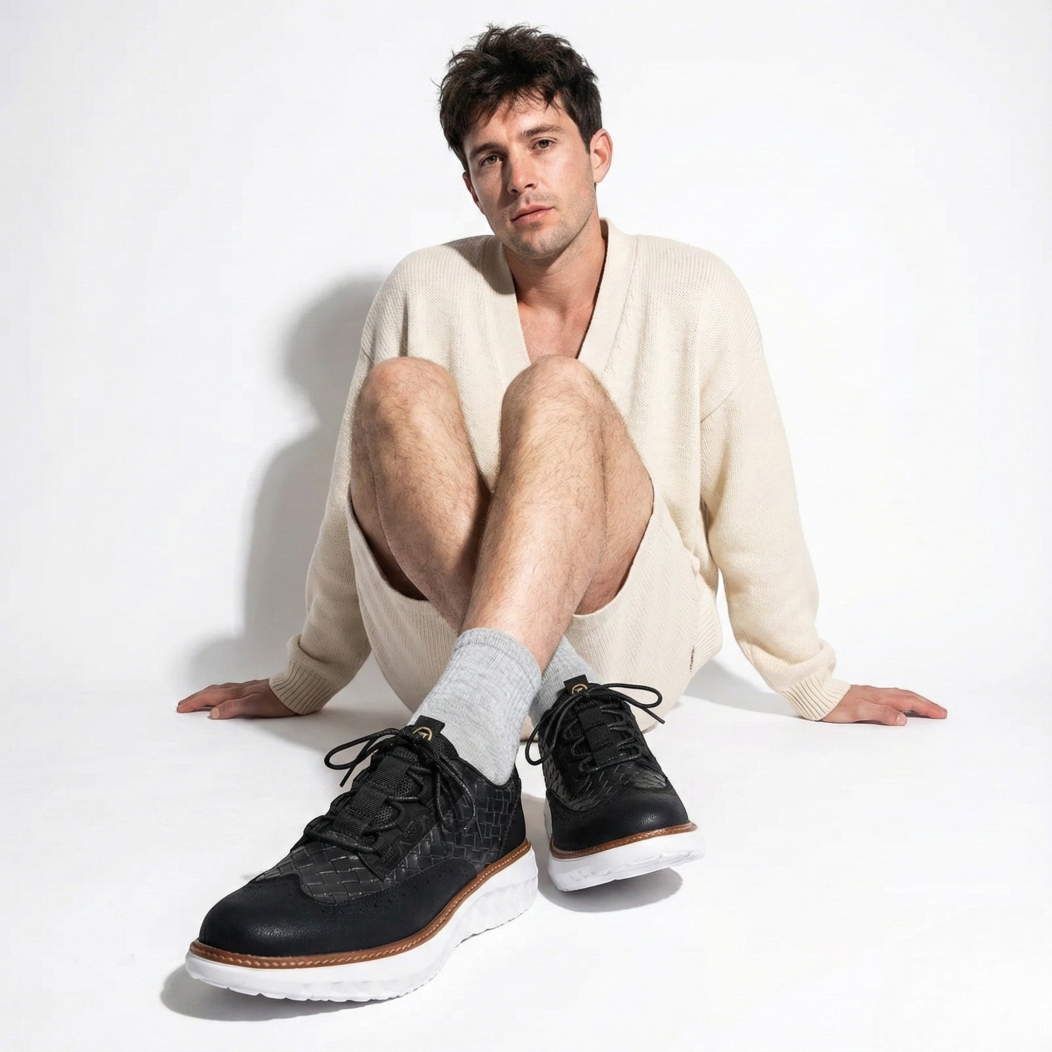 Alexander - Men's Leather Sneakers with Cushioned Comfort - Shoes - Black - Jones & Smith