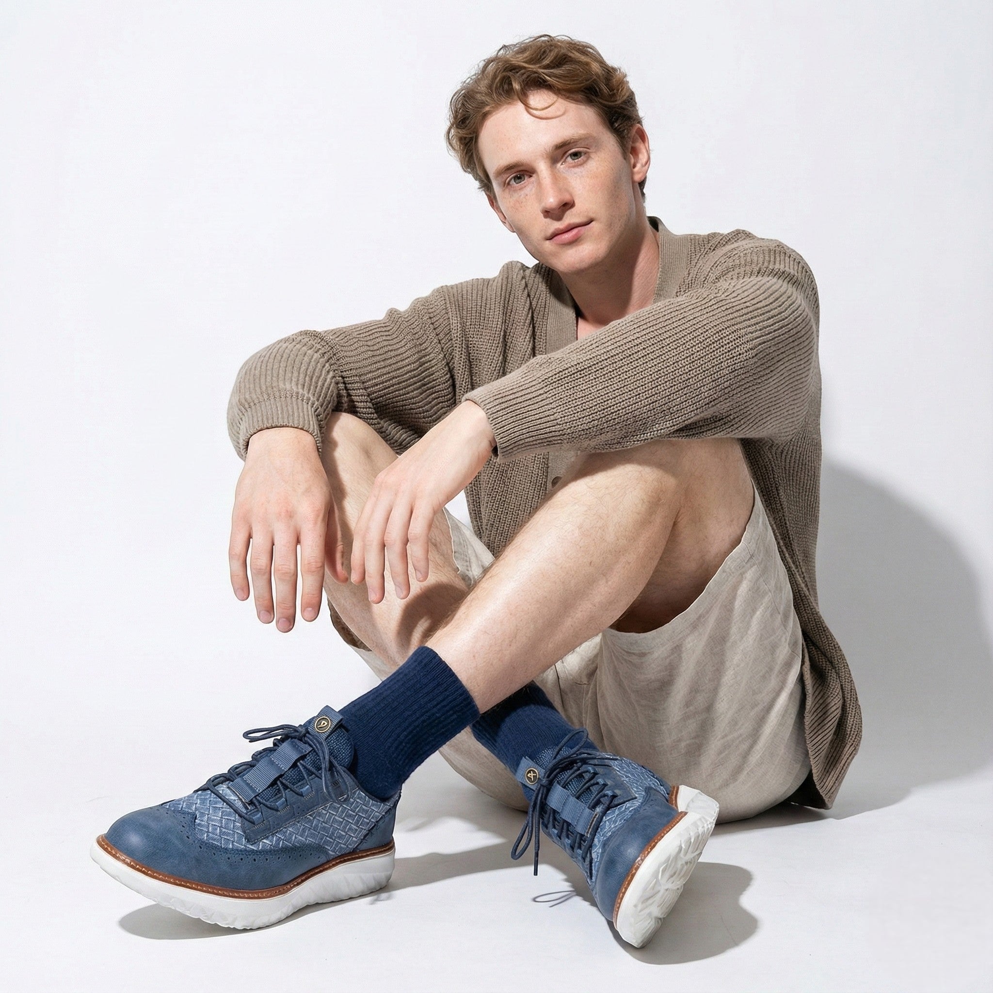 Alexander - Men's Leather Sneakers with Cushioned Comfort - Shoes - Blue - Jones & Smith