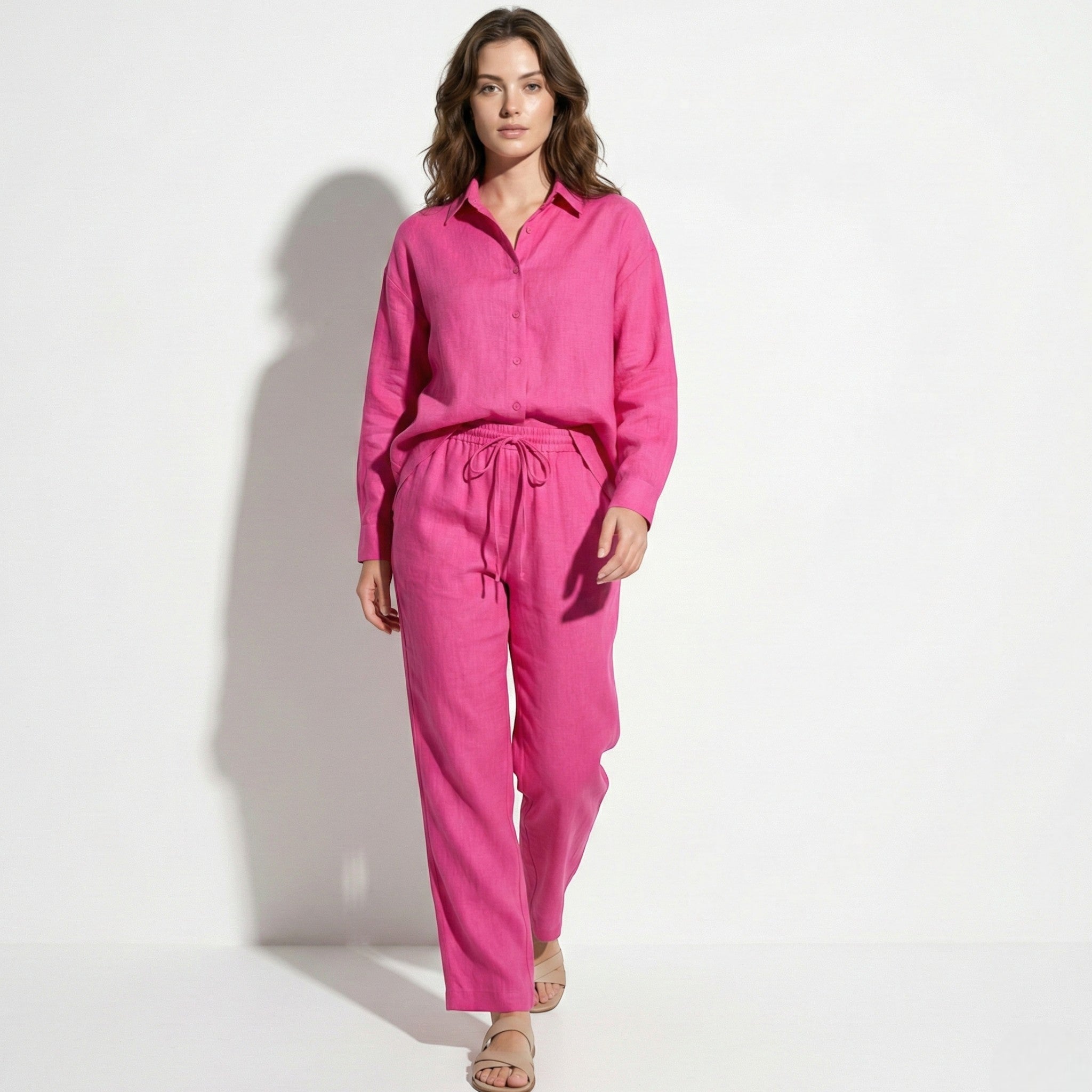 Alexandra - Women's Wide Leg Trouser and Blouse Set - Set - Pink - Jones & Smith