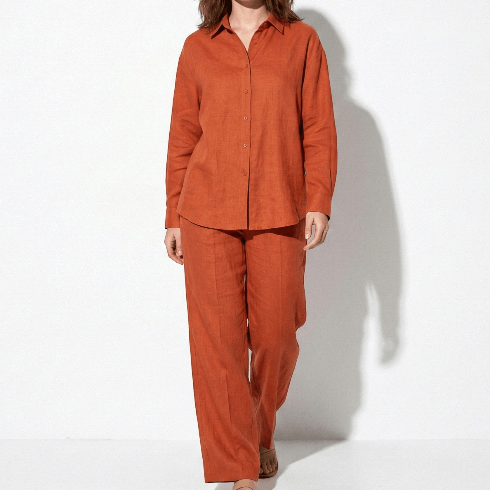 Alexandra - Women's Wide Leg Trouser and Blouse Set - Set - Orange - Jones & Smith