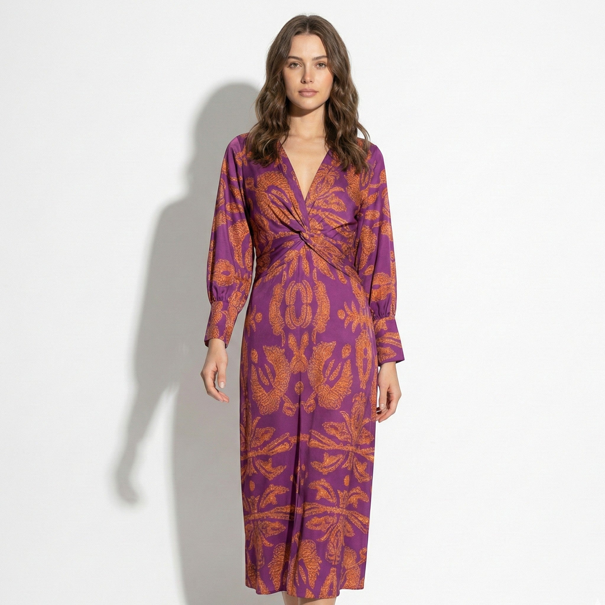 Alice - Women's Long Sleeve V - Neck Boho Maxi Dress - Dress - Purple - Jones & Smith