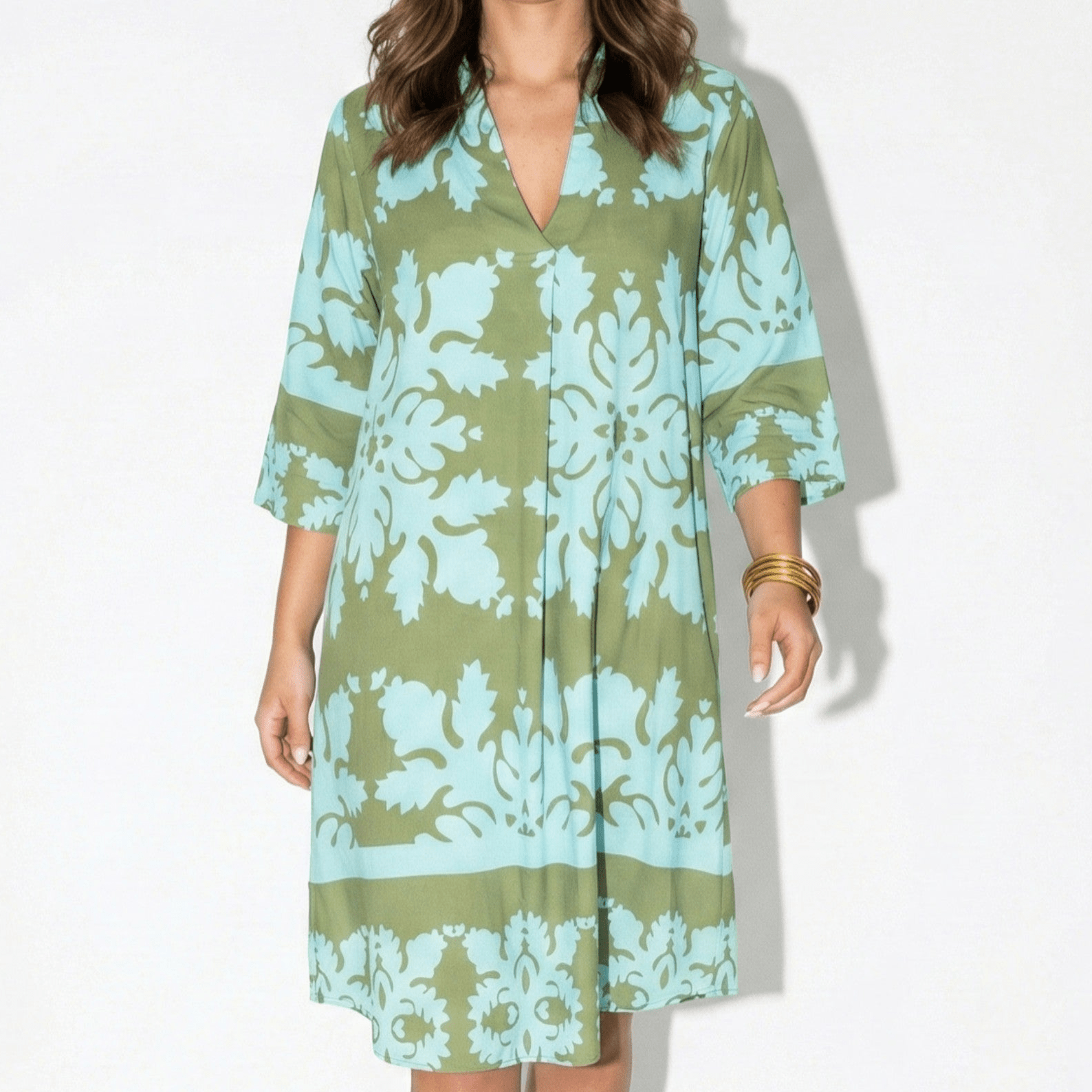 Alice - Women's Mini Tunic Dress with V - Neck and Long Sleeves - Dress - Light Blue - Jones & Smith