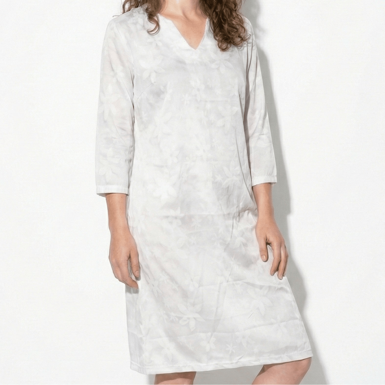 Amber - Women's Floral V - Neck Midi Dress with Half Sleeves - Dress - White - Jones & Smith