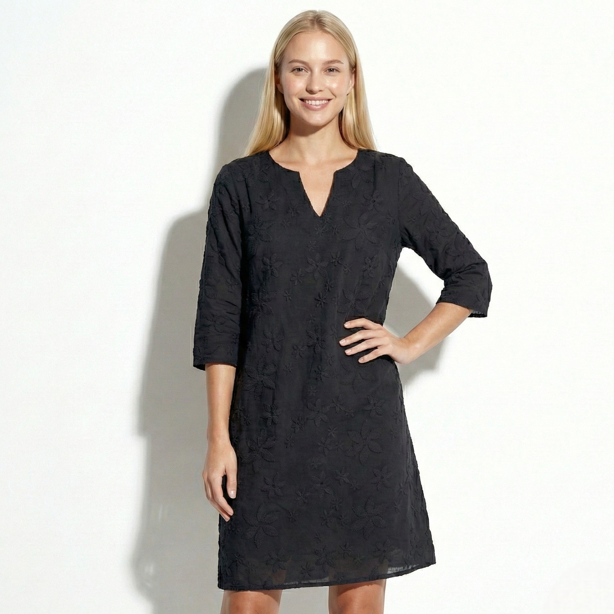 Amber - Women's Floral V - Neck Midi Dress with Half Sleeves - Dress - Sky Blue - Jones & Smith