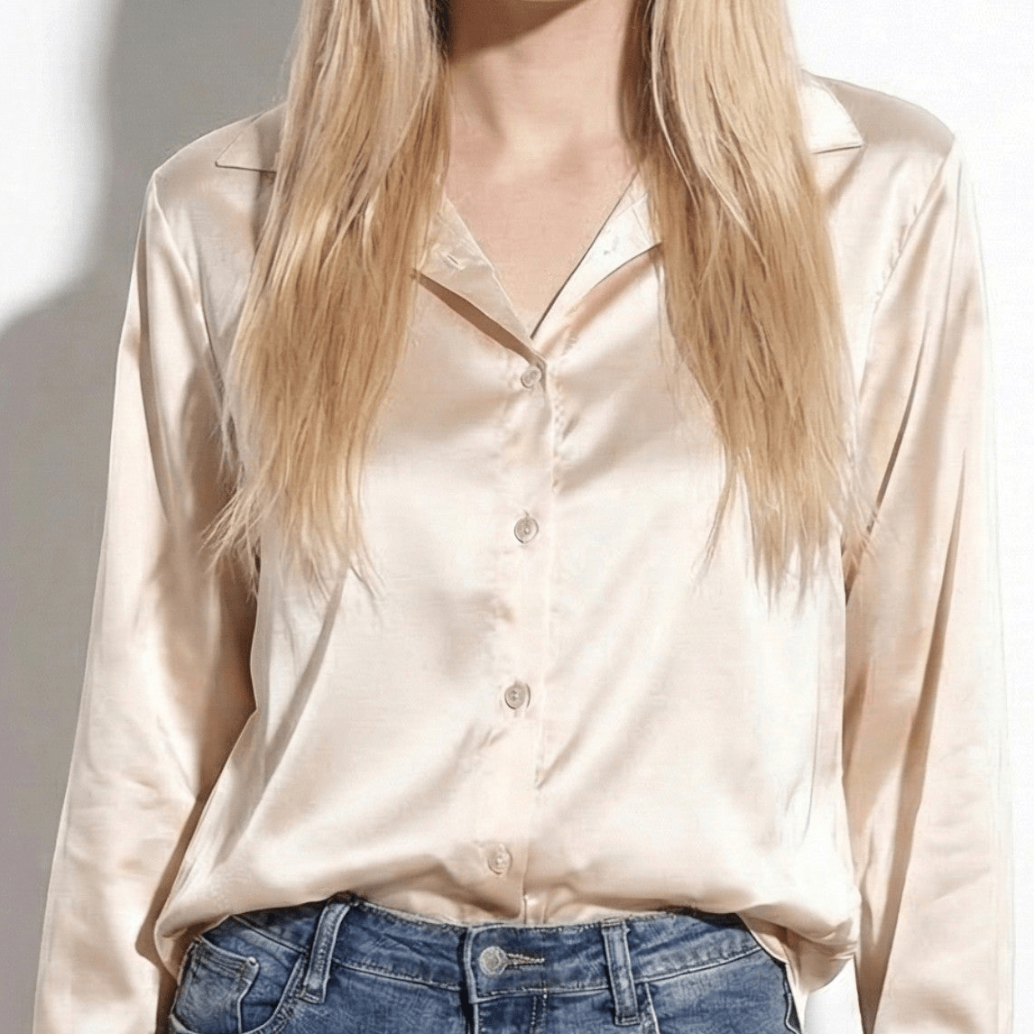 Amber - Women's Long Sleeve Button - Up Blouse with Refined Finish - Blouses - Deep Khaki - Jones & Smith