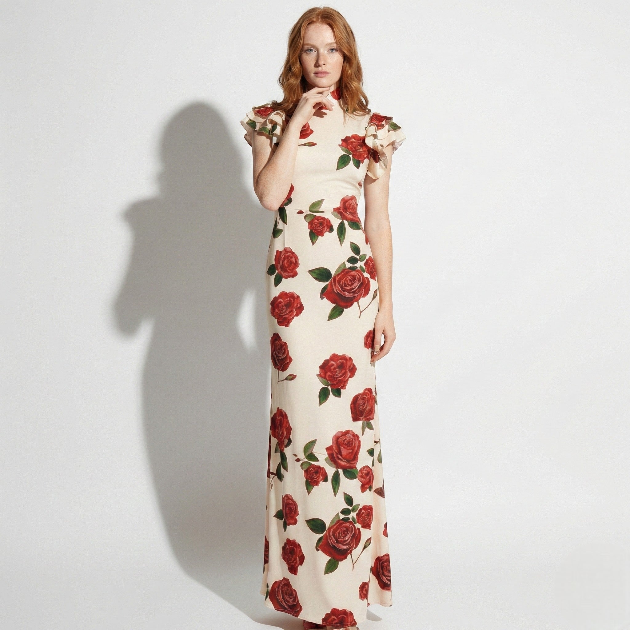Amelia - Women's Floral Maxi Dress with Ruffle Sleeves - Dresses - White - Jones & Smith