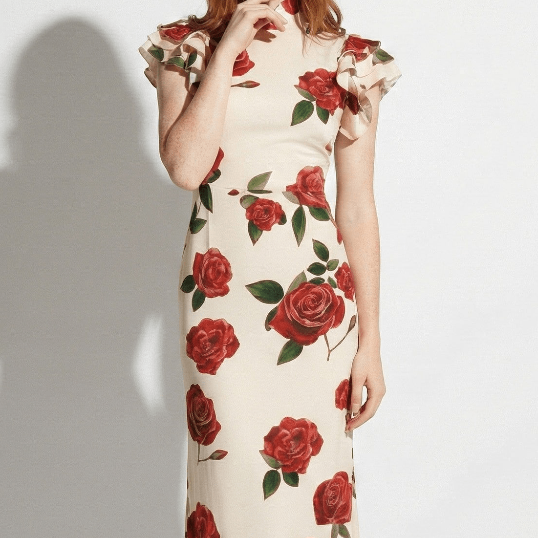 Amelia - Women's Floral Maxi Dress with Ruffle Sleeves - Dresses - White - Jones & Smith