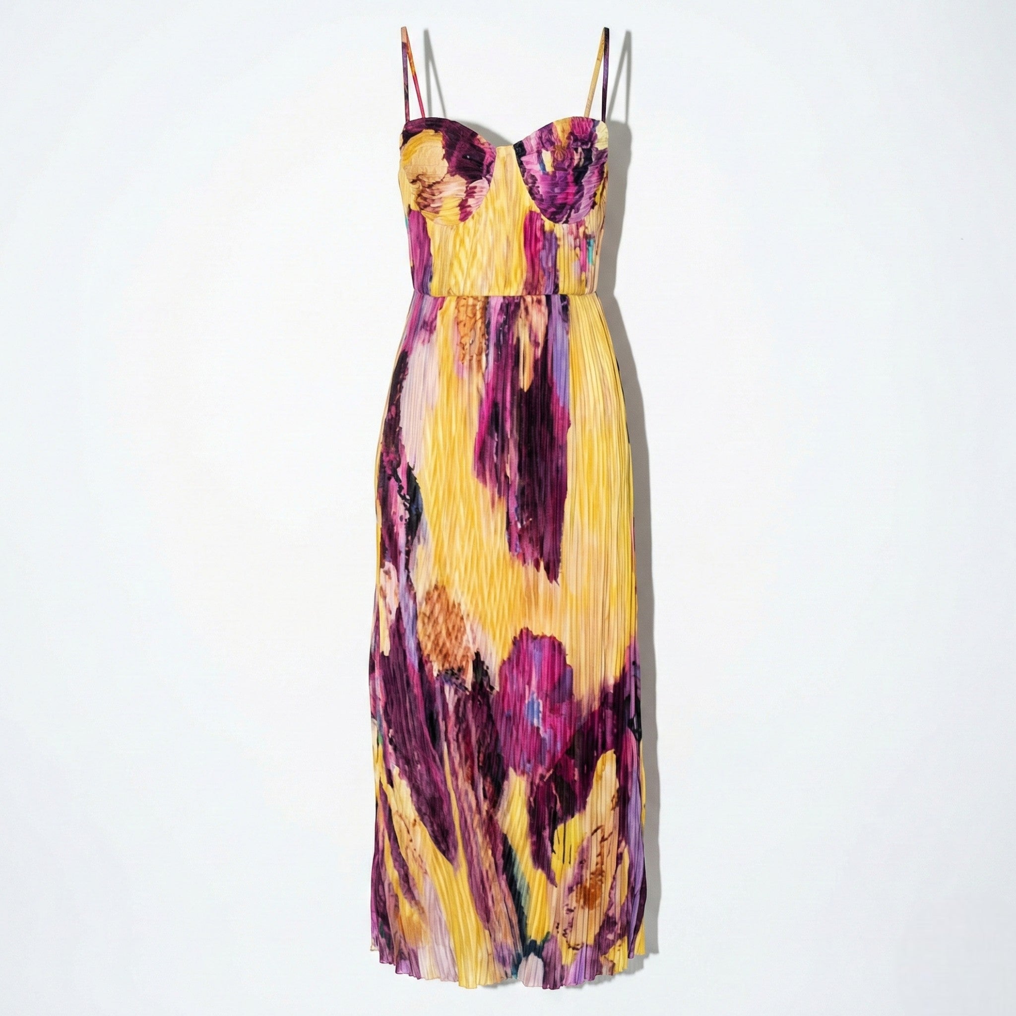Amelia - Women's Floral Print Spaghetti Strap Maxi Dress - Dresses - Yellow - Jones & Smith