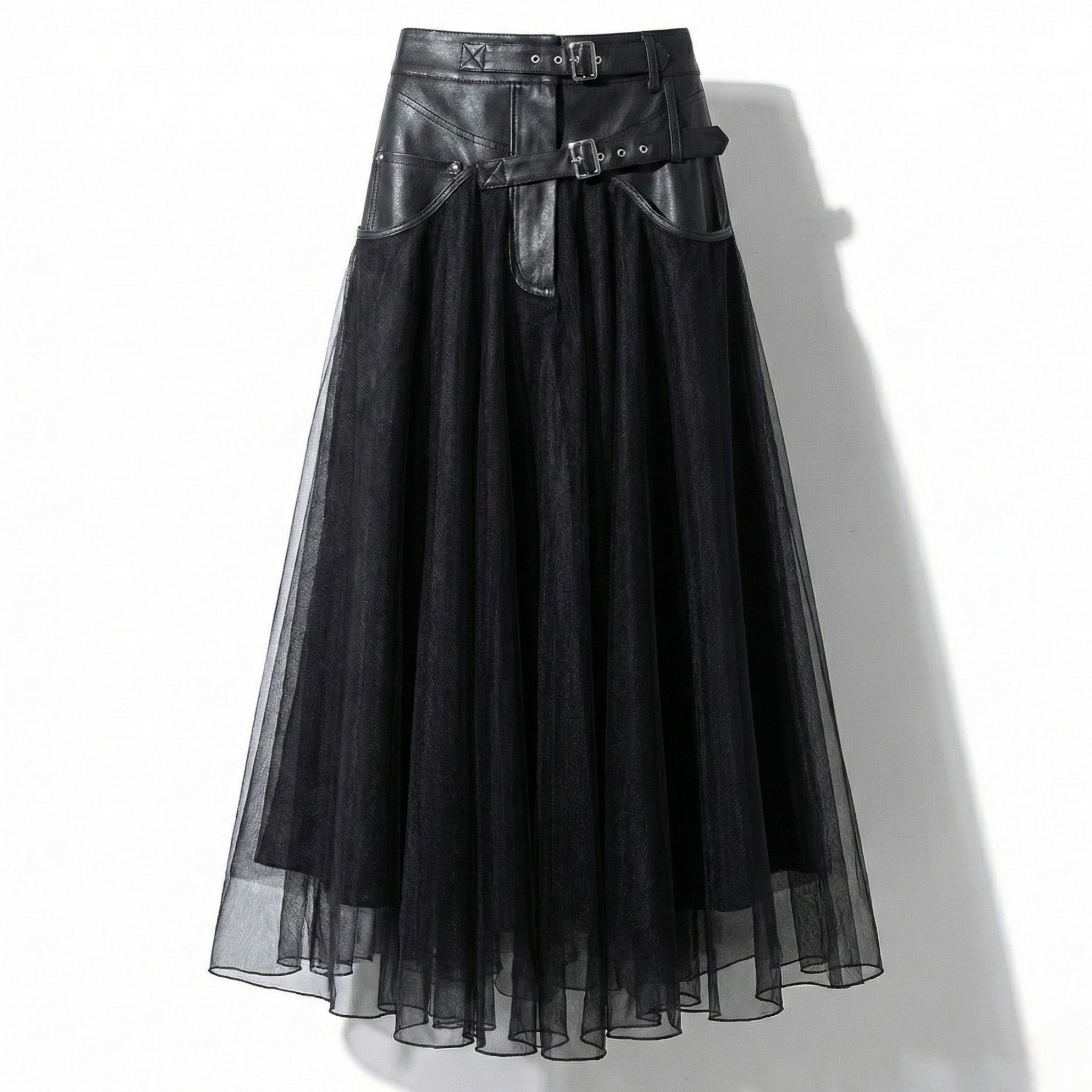 Amelia - Women's High - Waisted Mesh Tulle Skirt with Buckle Detail - Skirts - Black - Jones & Smith