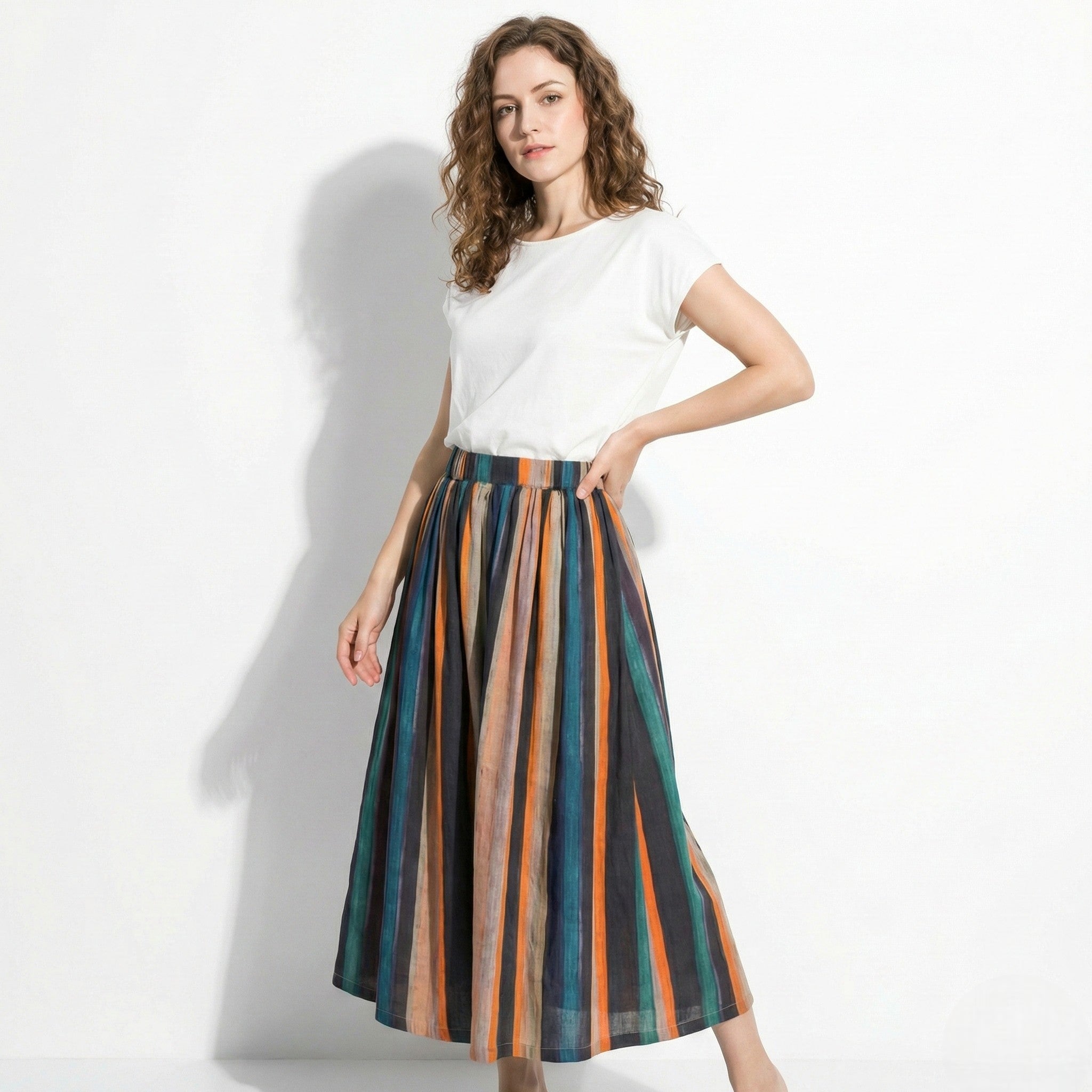 Amelia - Women's Striped A - Line Maxi Skirt with Elastic Waist - Skirts - S - Jones & Smith
