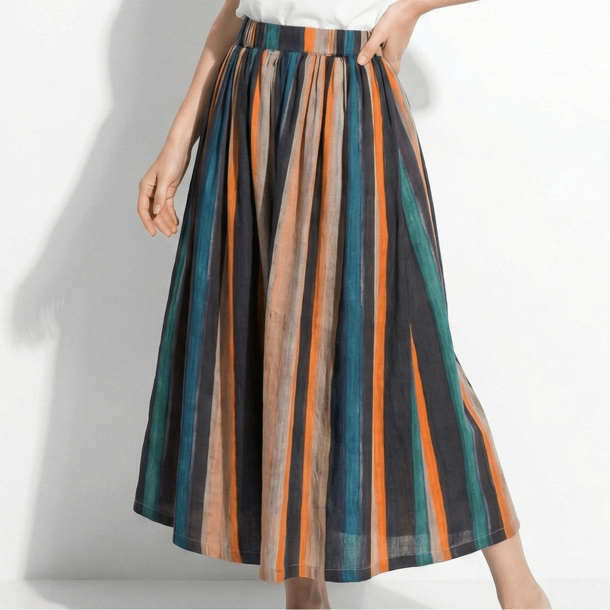 Amelia - Women's Striped A - Line Maxi Skirt with Elastic Waist - Skirts - S - Jones & Smith